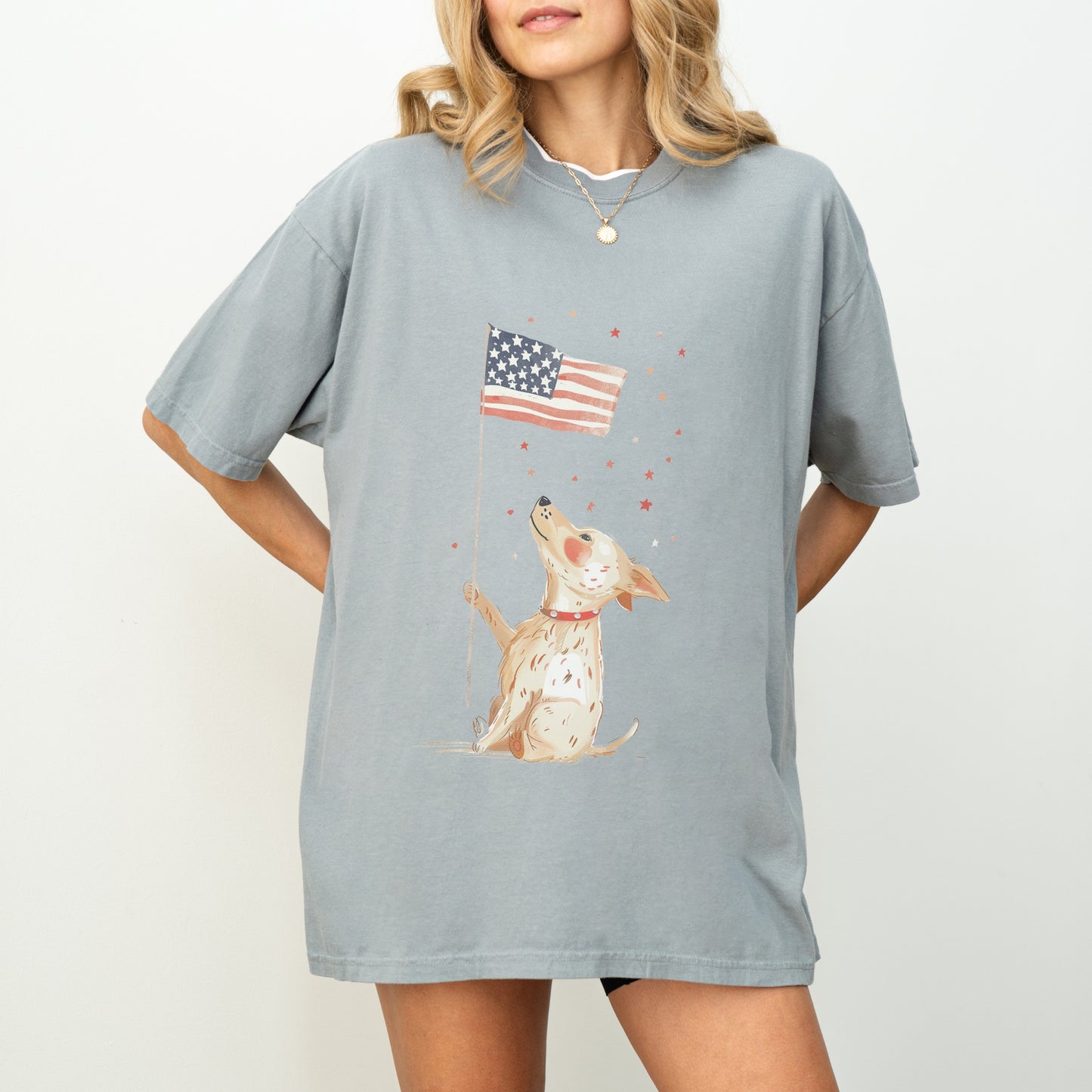 Patriotic Dog T-Shirt | Comfort Colors Tee with American Flag