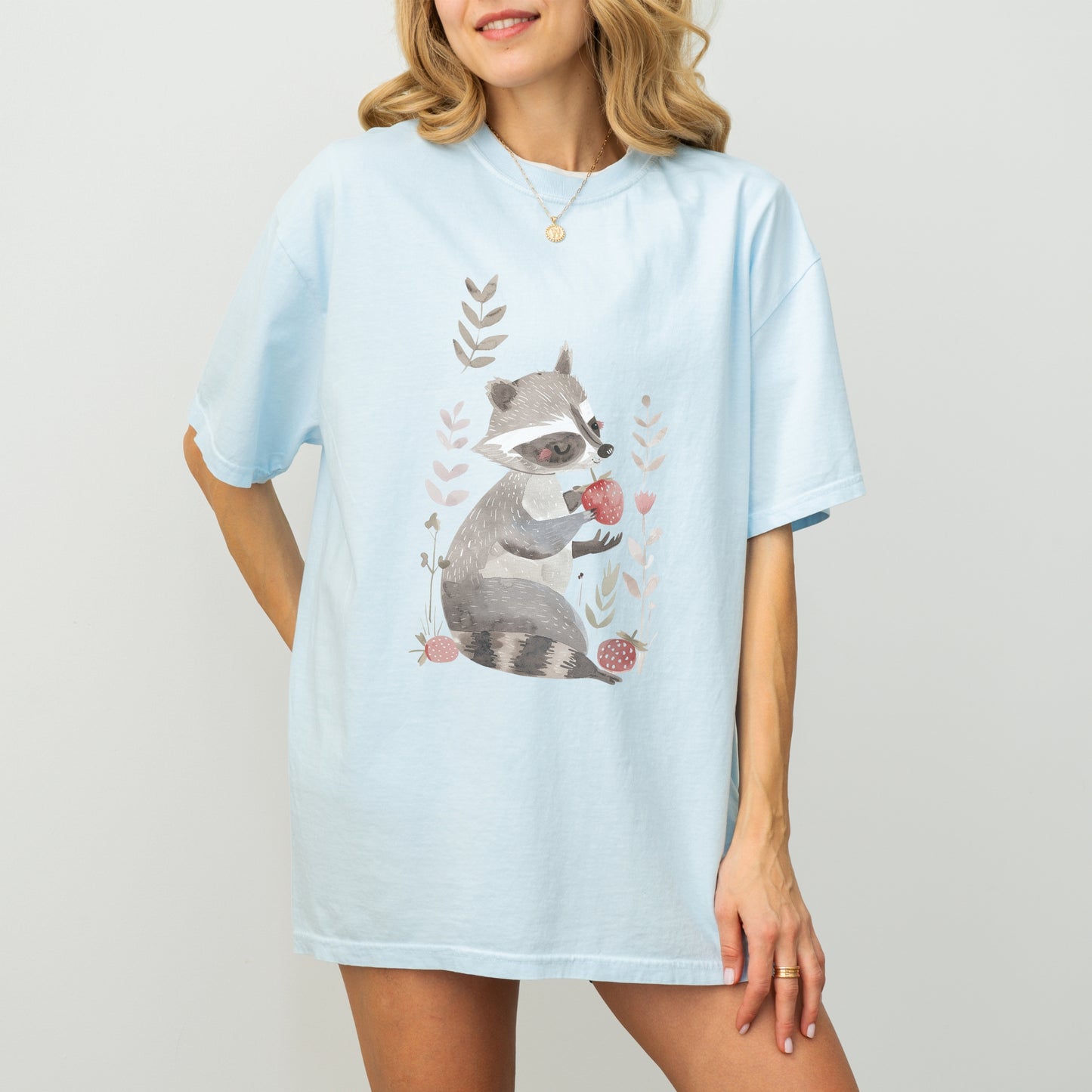 Raccoon with Strawberry T-Shirt | Fun & Whimsical Comfort Colors Tee