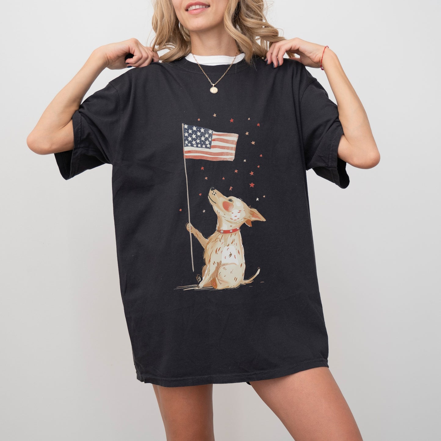 Patriotic Dog T-Shirt | Comfort Colors Tee with American Flag