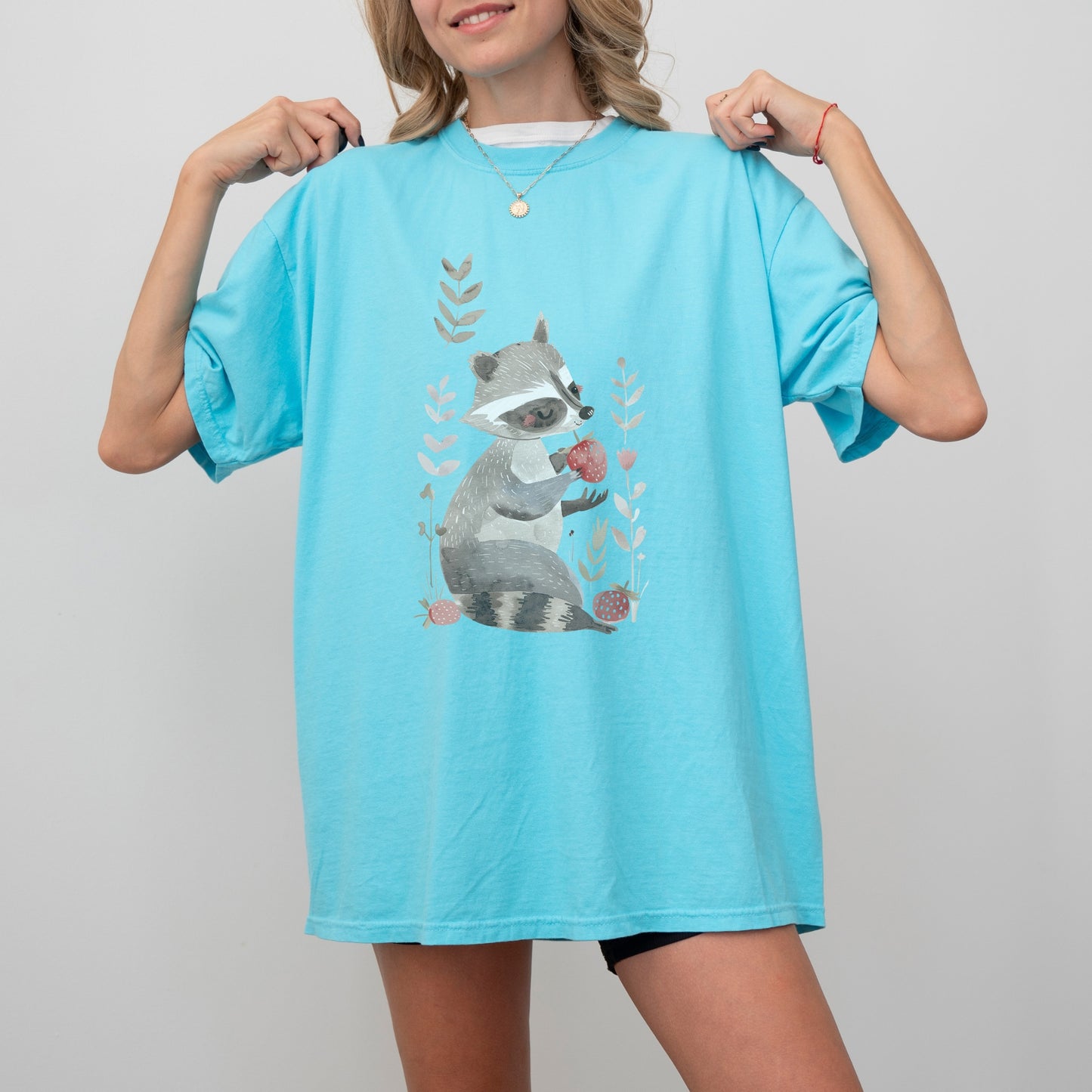 Raccoon with Strawberry T-Shirt | Fun & Whimsical Comfort Colors Tee