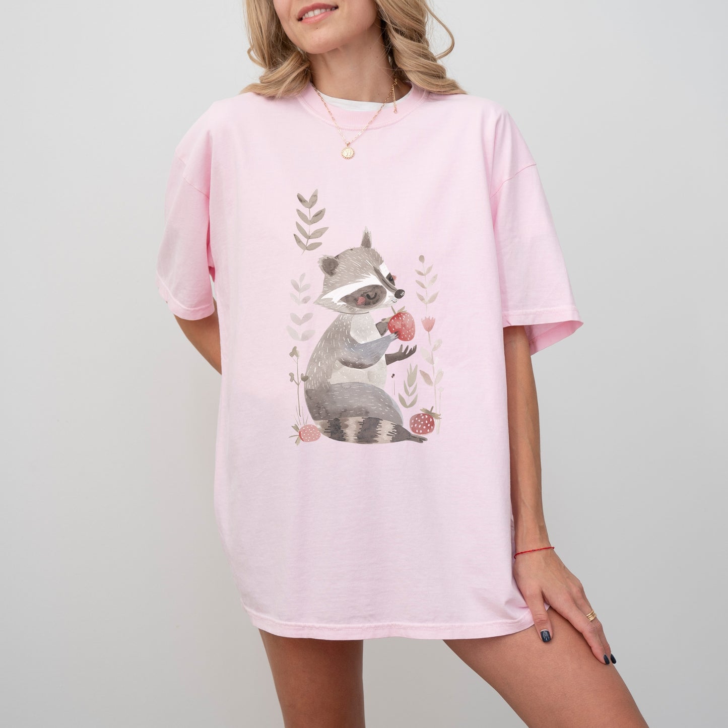 Raccoon with Strawberry T-Shirt | Fun & Whimsical Comfort Colors Tee