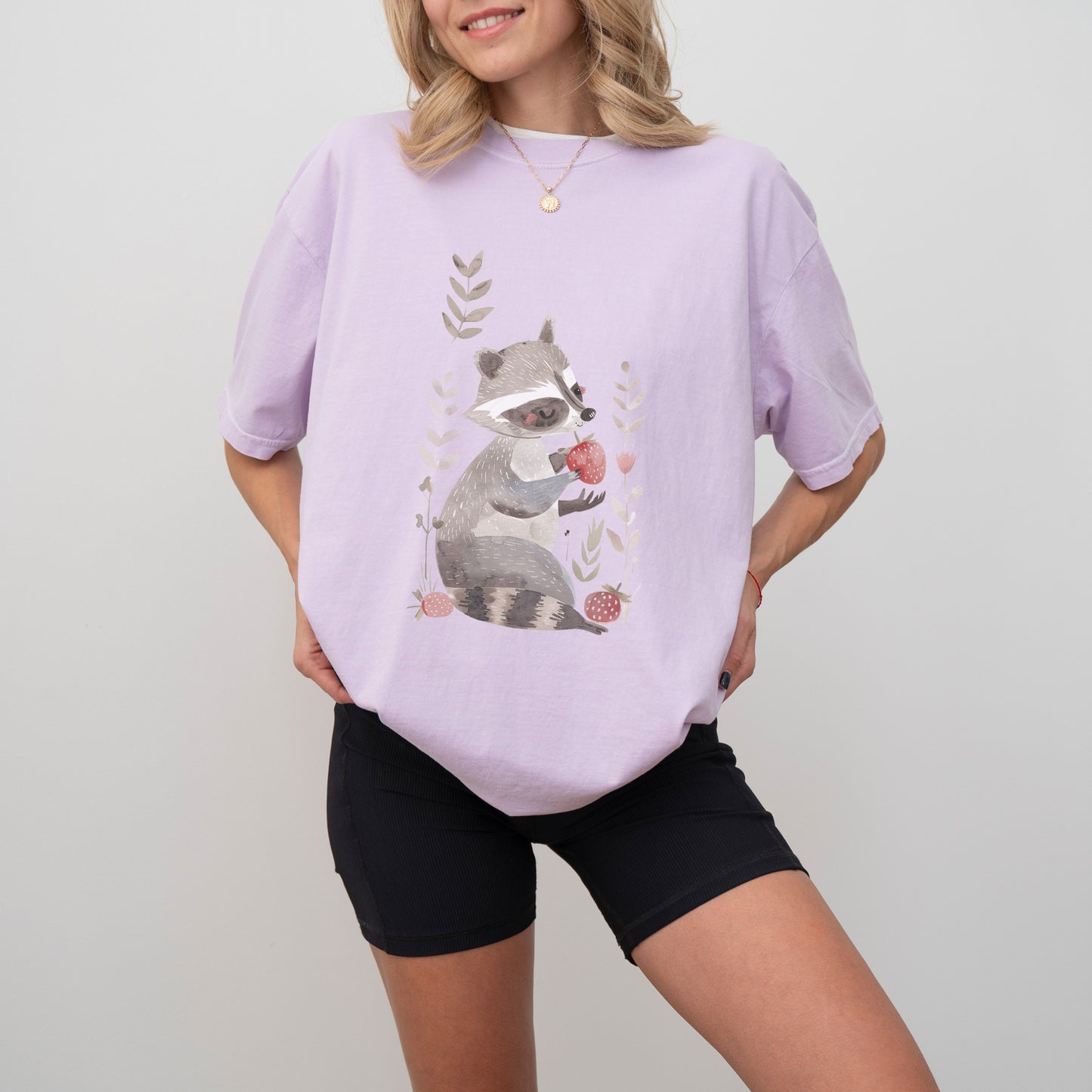 Raccoon with Strawberry T-Shirt | Fun & Whimsical Comfort Colors Tee