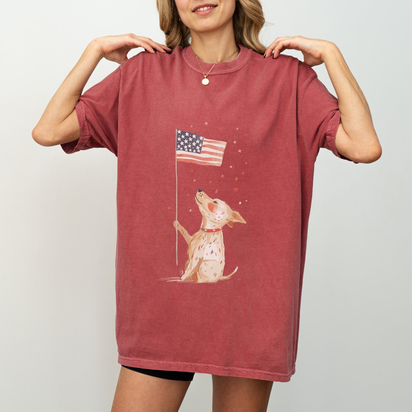 Patriotic Dog T-Shirt | Comfort Colors Tee with American Flag
