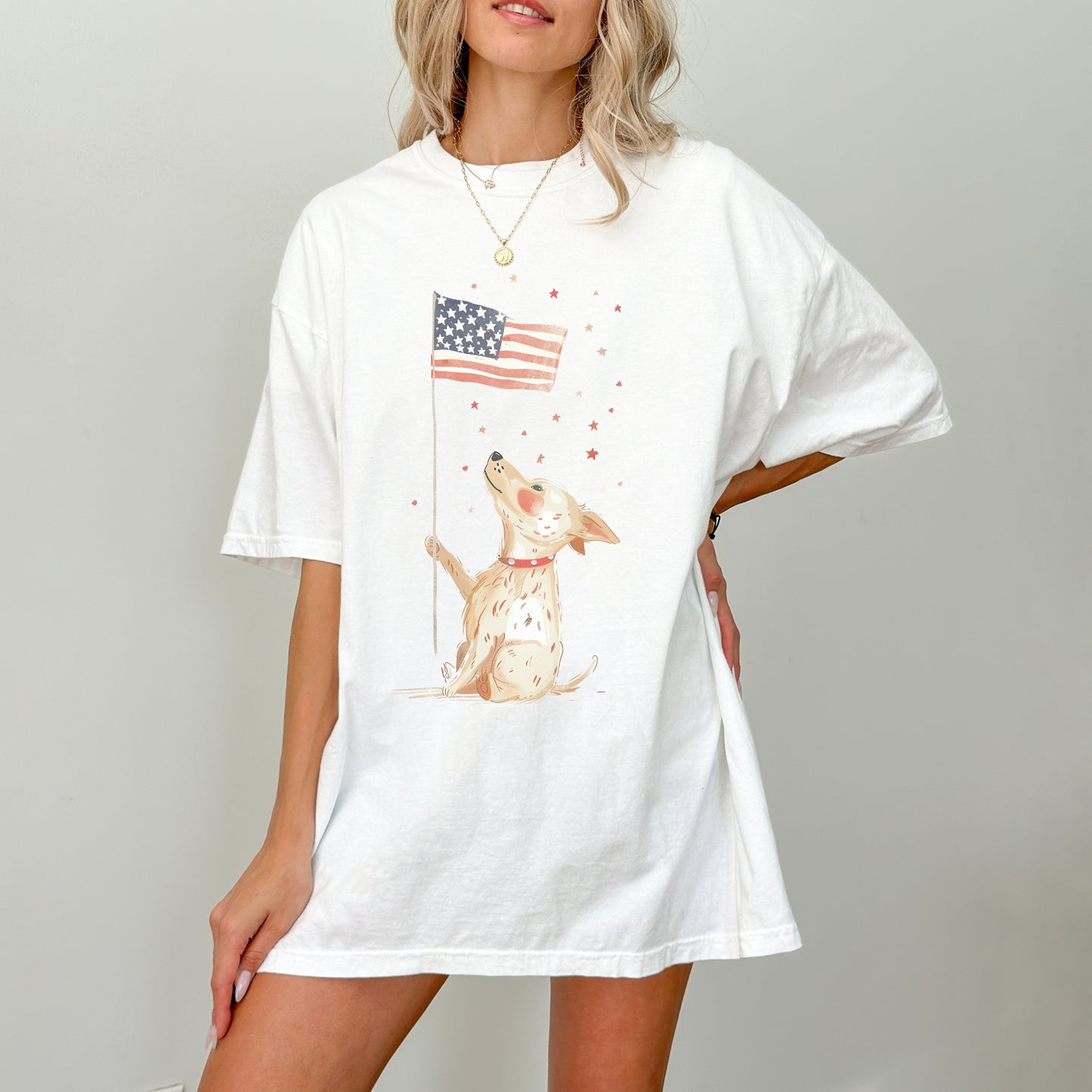 Patriotic Dog T-Shirt | Comfort Colors Tee with American Flag