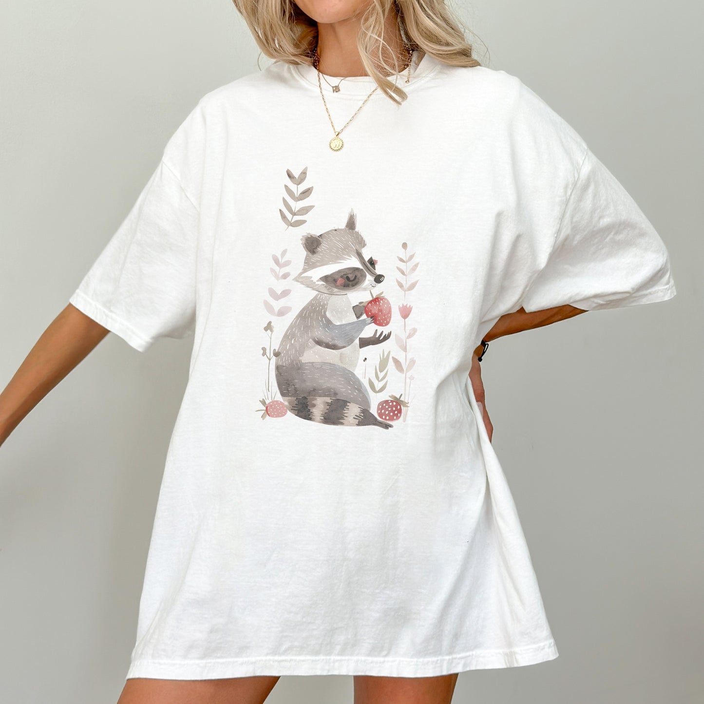 Raccoon with Strawberry T-Shirt | Fun & Whimsical Comfort Colors Tee