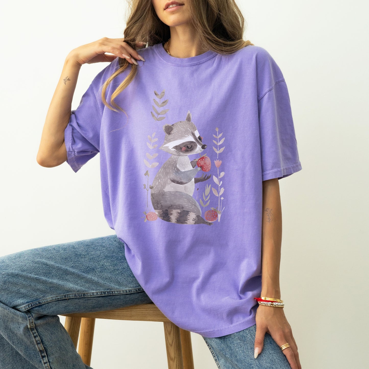 Raccoon with Strawberry T-Shirt | Fun & Whimsical Comfort Colors Tee