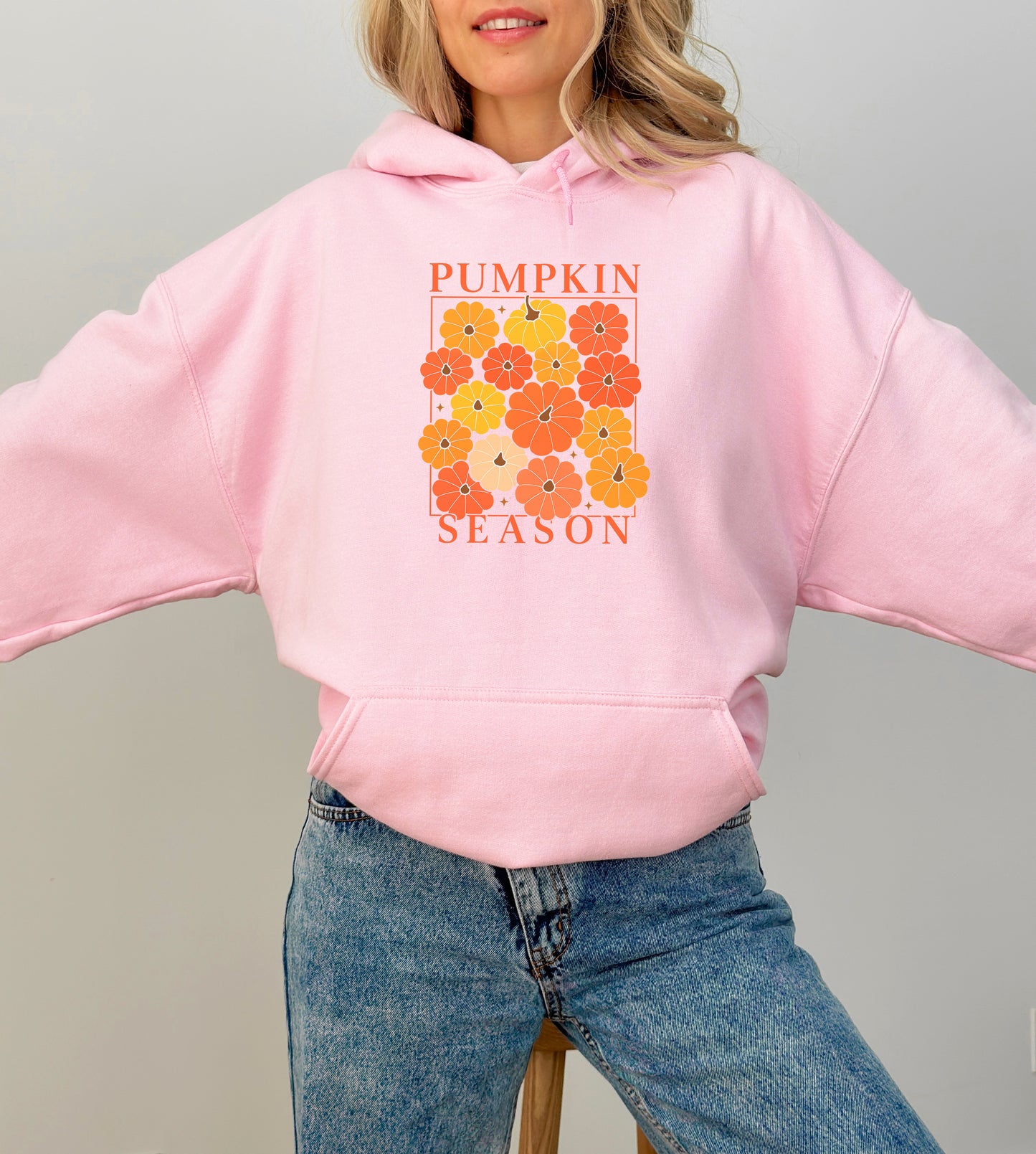 Pumpkin Season Hoodie – Cozy Fall Floral Pullover for Autumn Vibes