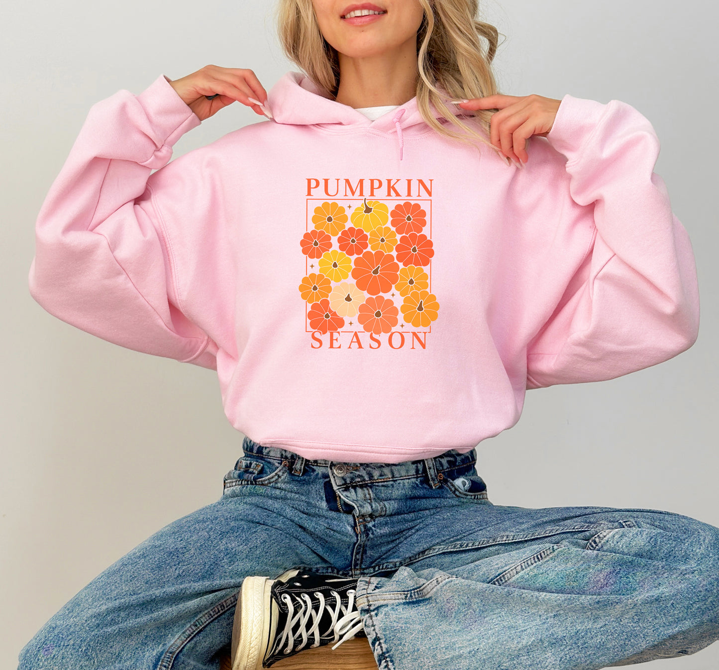 Pumpkin Season Hoodie – Cozy Fall Floral Pullover for Autumn Vibes