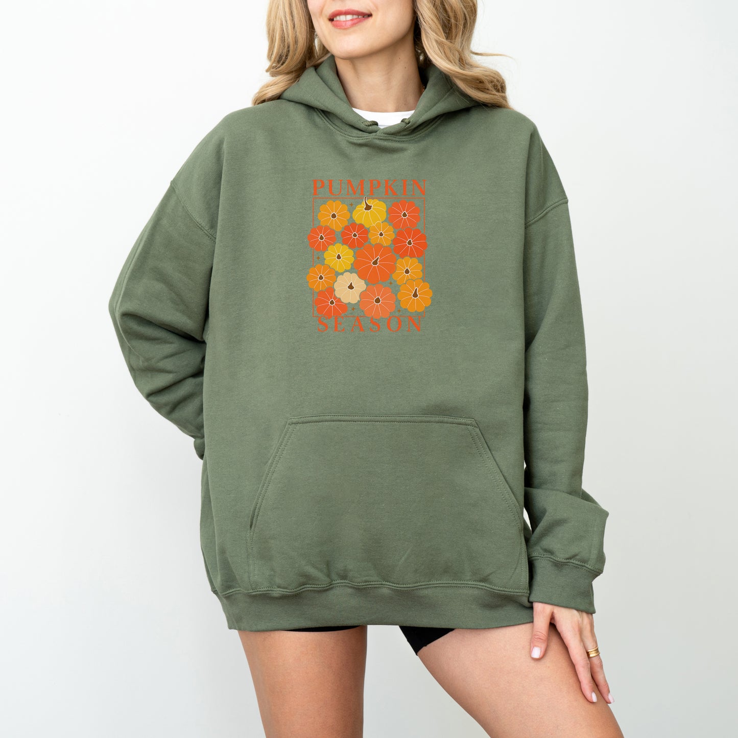 Pumpkin Season Hoodie – Cozy Fall Floral Pullover for Autumn Vibes