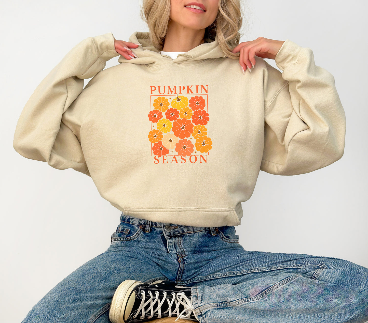 Pumpkin Season Hoodie – Cozy Fall Floral Pullover for Autumn Vibes
