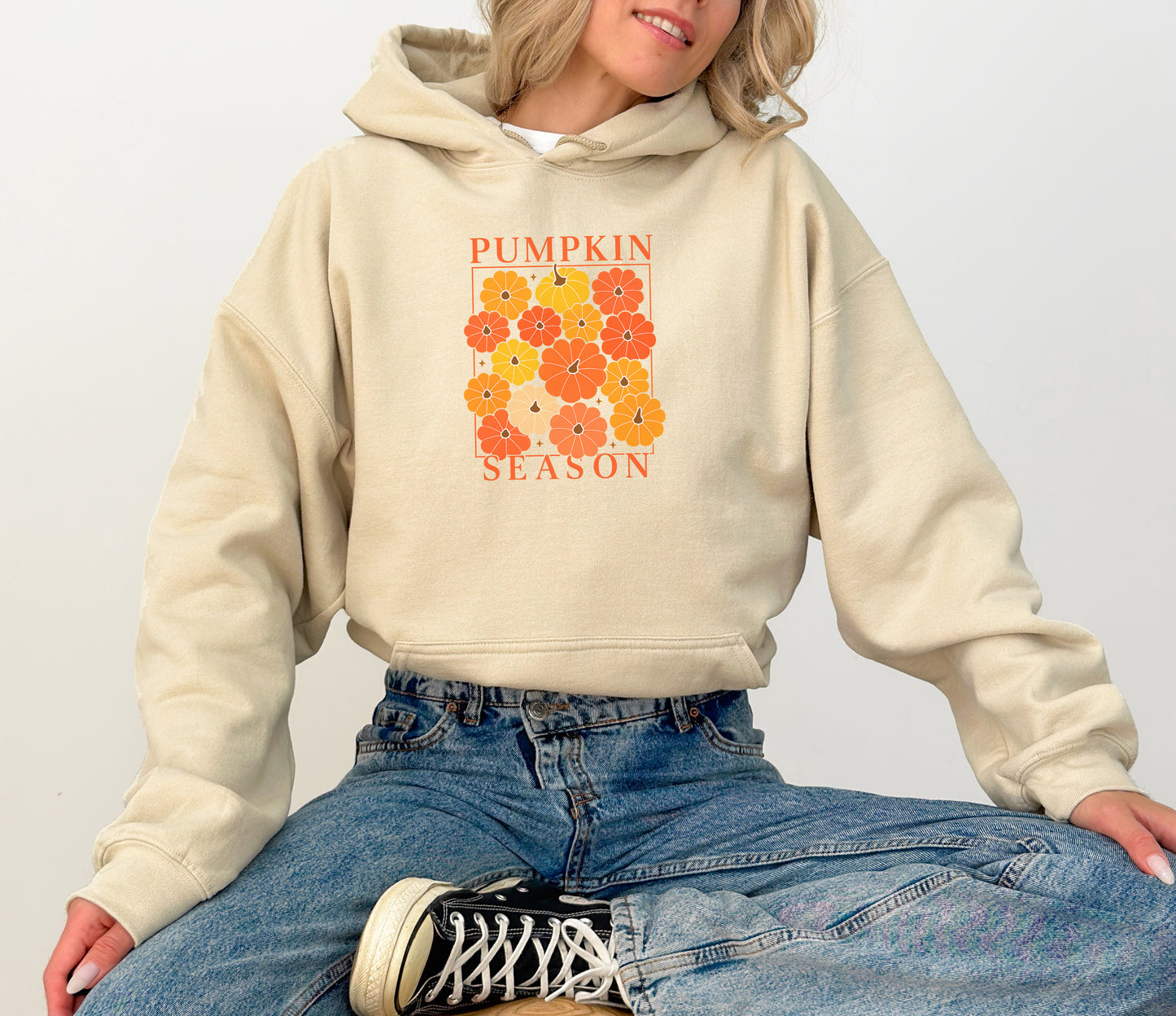 Pumpkin Season Hoodie – Cozy Fall Floral Pullover for Autumn Vibes