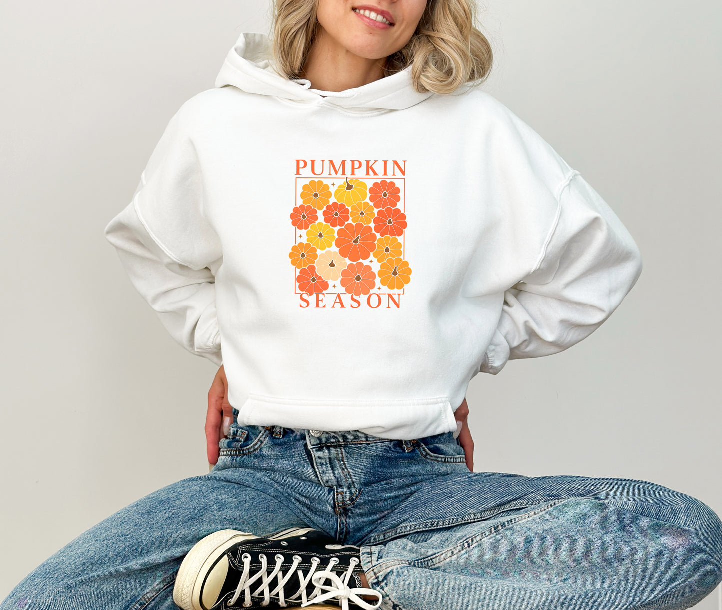 Pumpkin Season Hoodie – Cozy Fall Floral Pullover for Autumn Vibes
