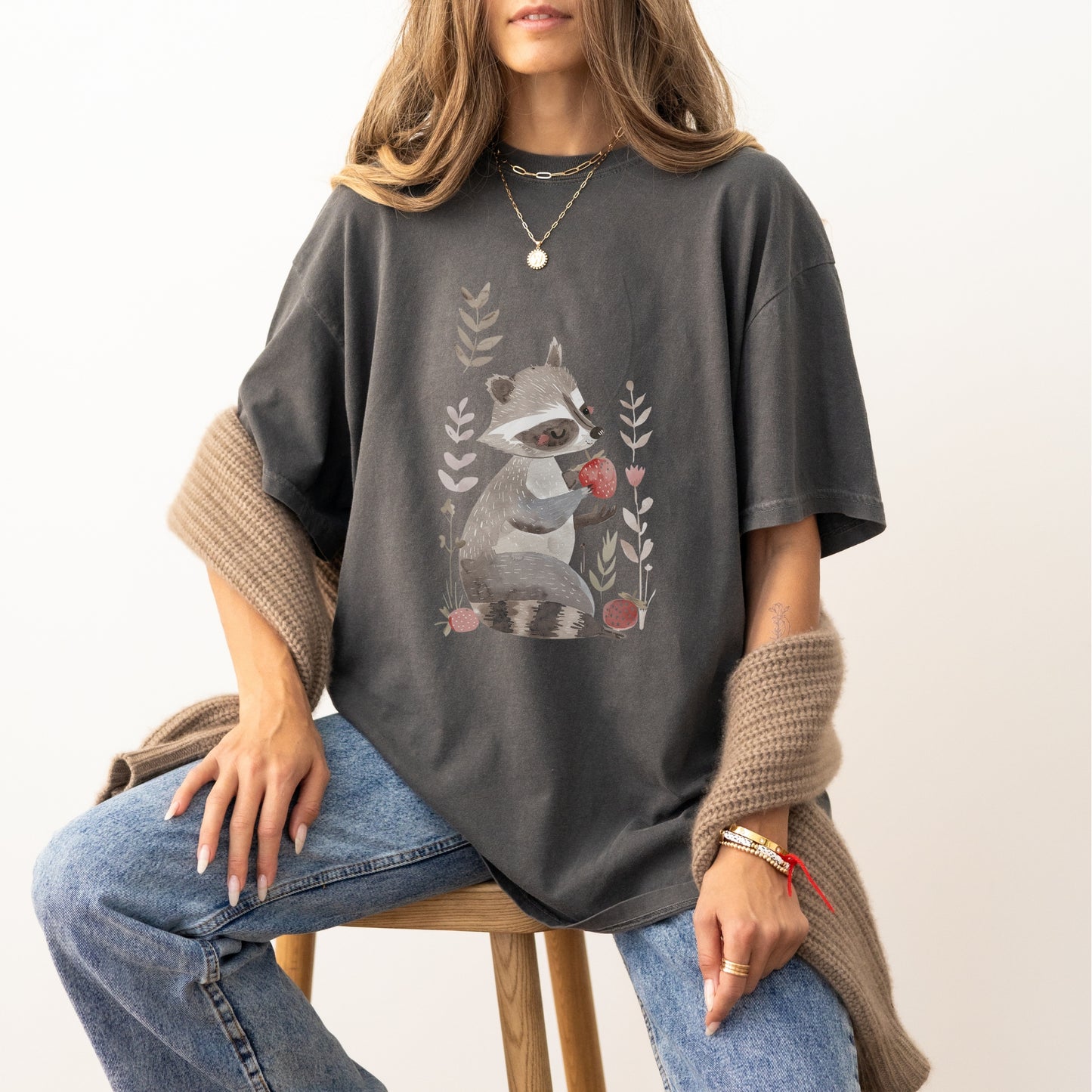 Raccoon with Strawberry T-Shirt | Fun & Whimsical Comfort Colors Tee