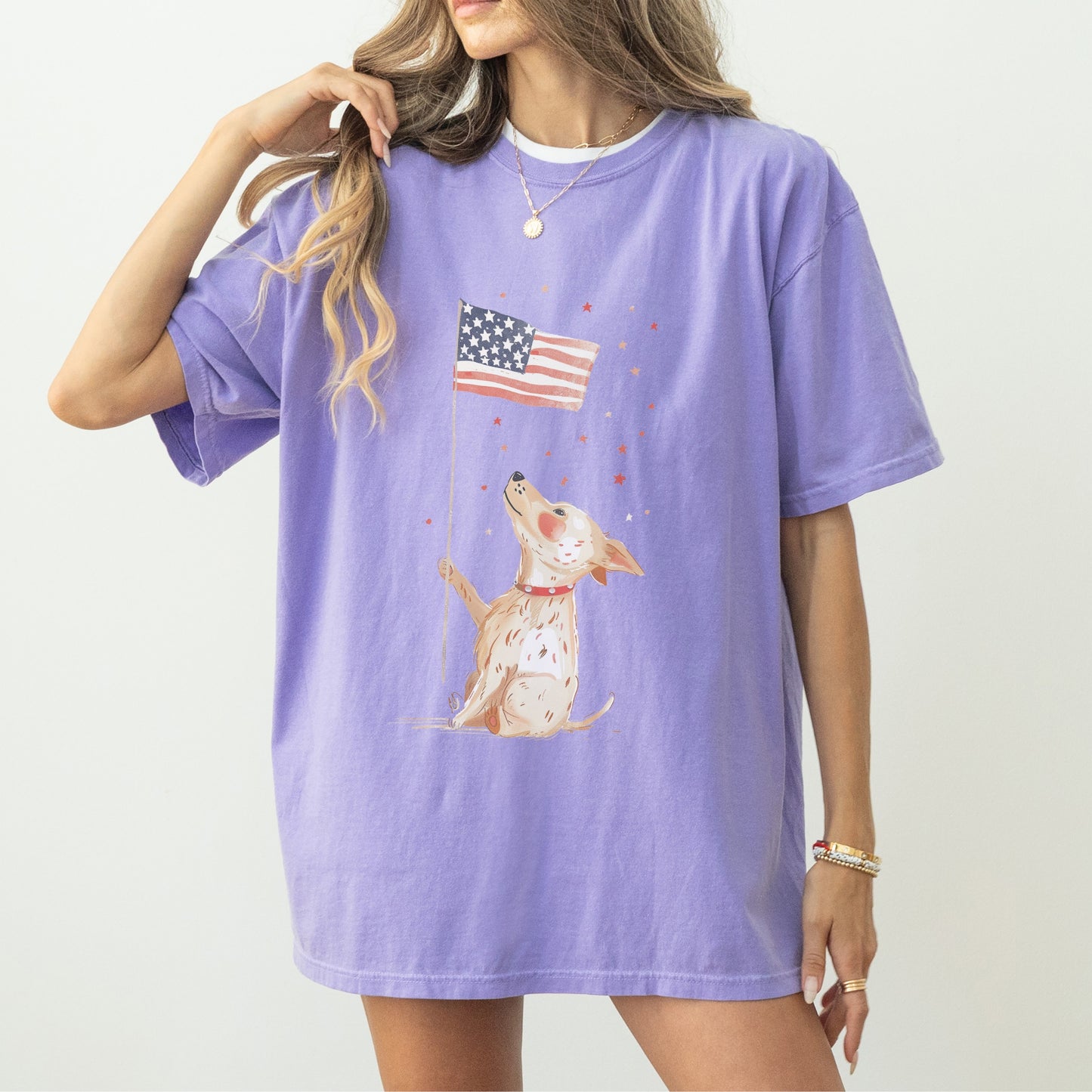 Patriotic Dog T-Shirt | Comfort Colors Tee with American Flag