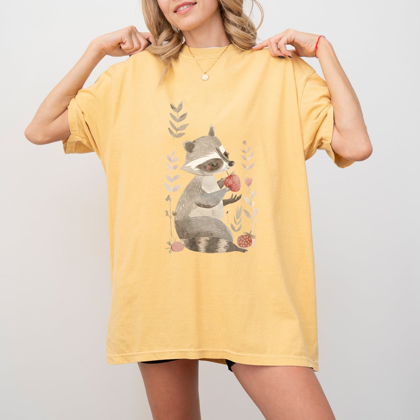 Raccoon with Strawberry T-Shirt | Fun & Whimsical Comfort Colors Tee