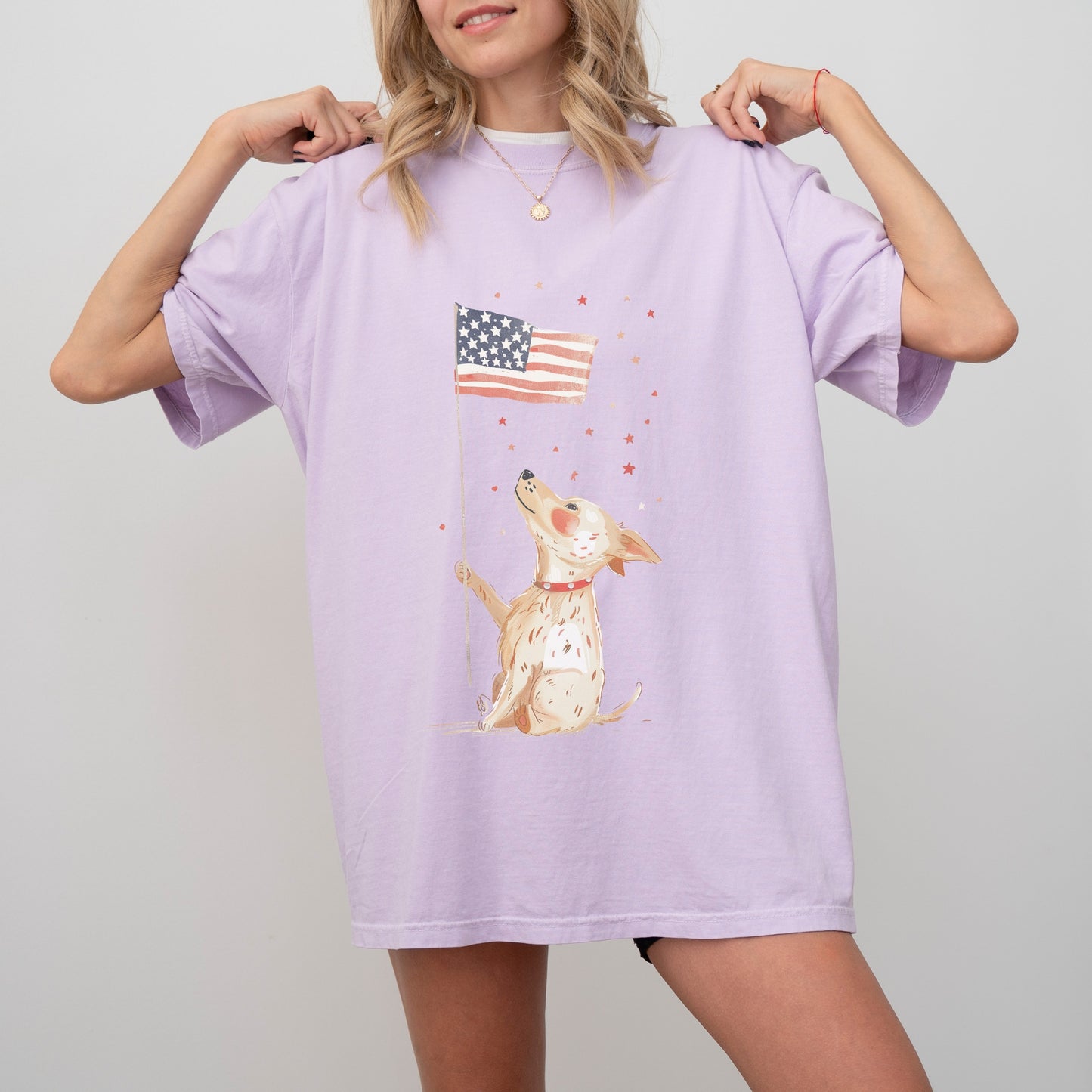 Patriotic Dog T-Shirt | Comfort Colors Tee with American Flag