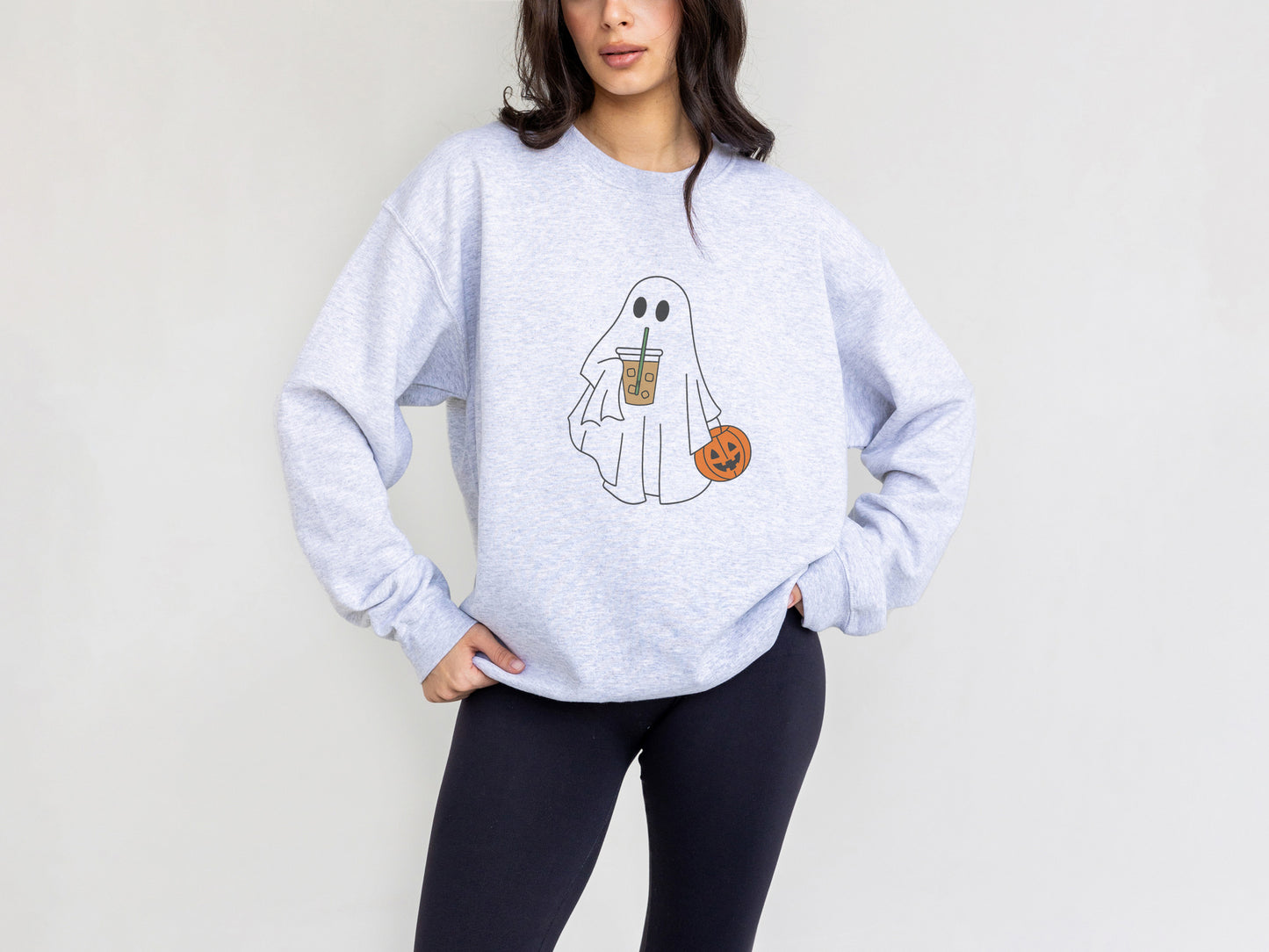 Cute Ghost Coffee Sweatshirt – Halloween Fall Graphic Pullover