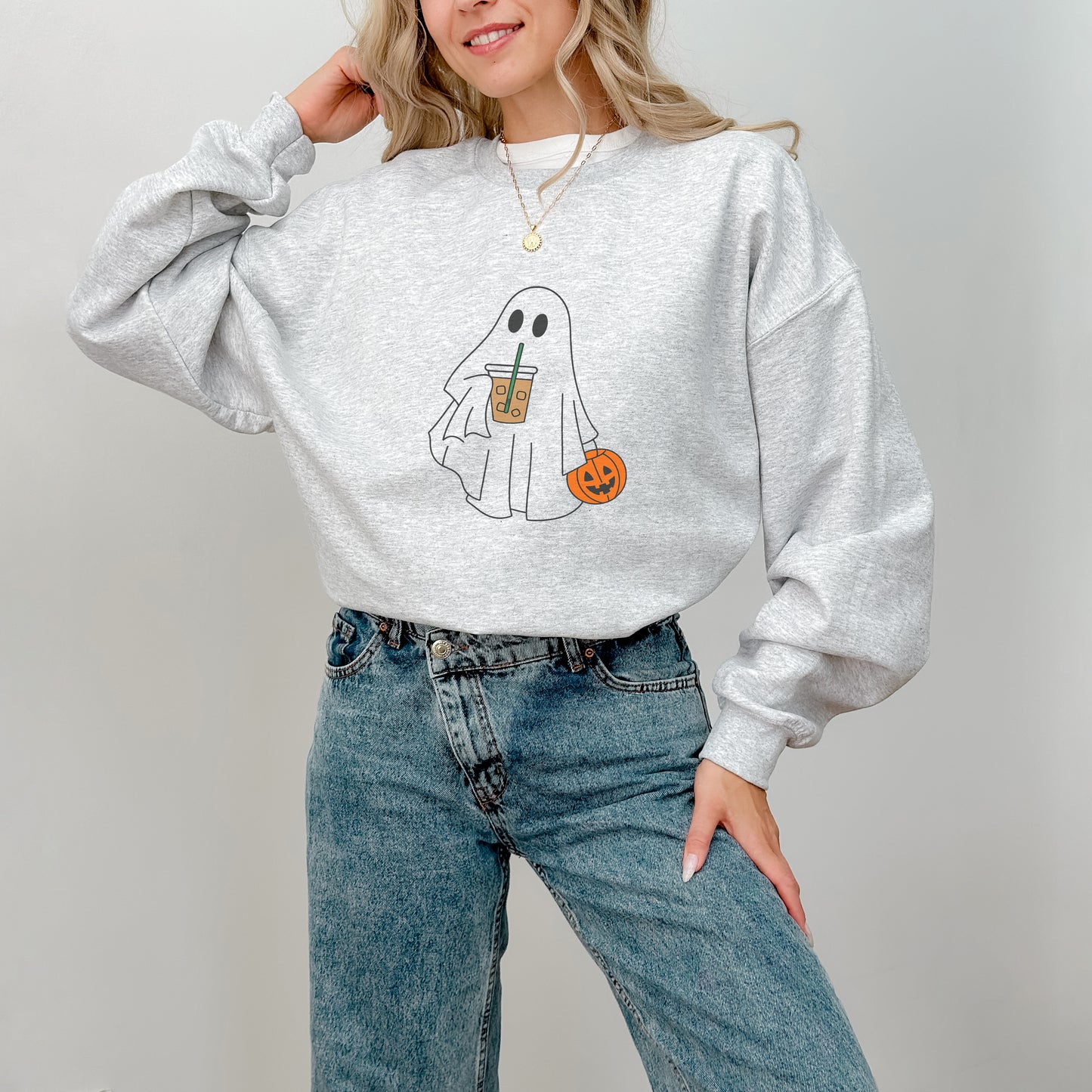 Cute Ghost Coffee Sweatshirt – Halloween Fall Graphic Pullover