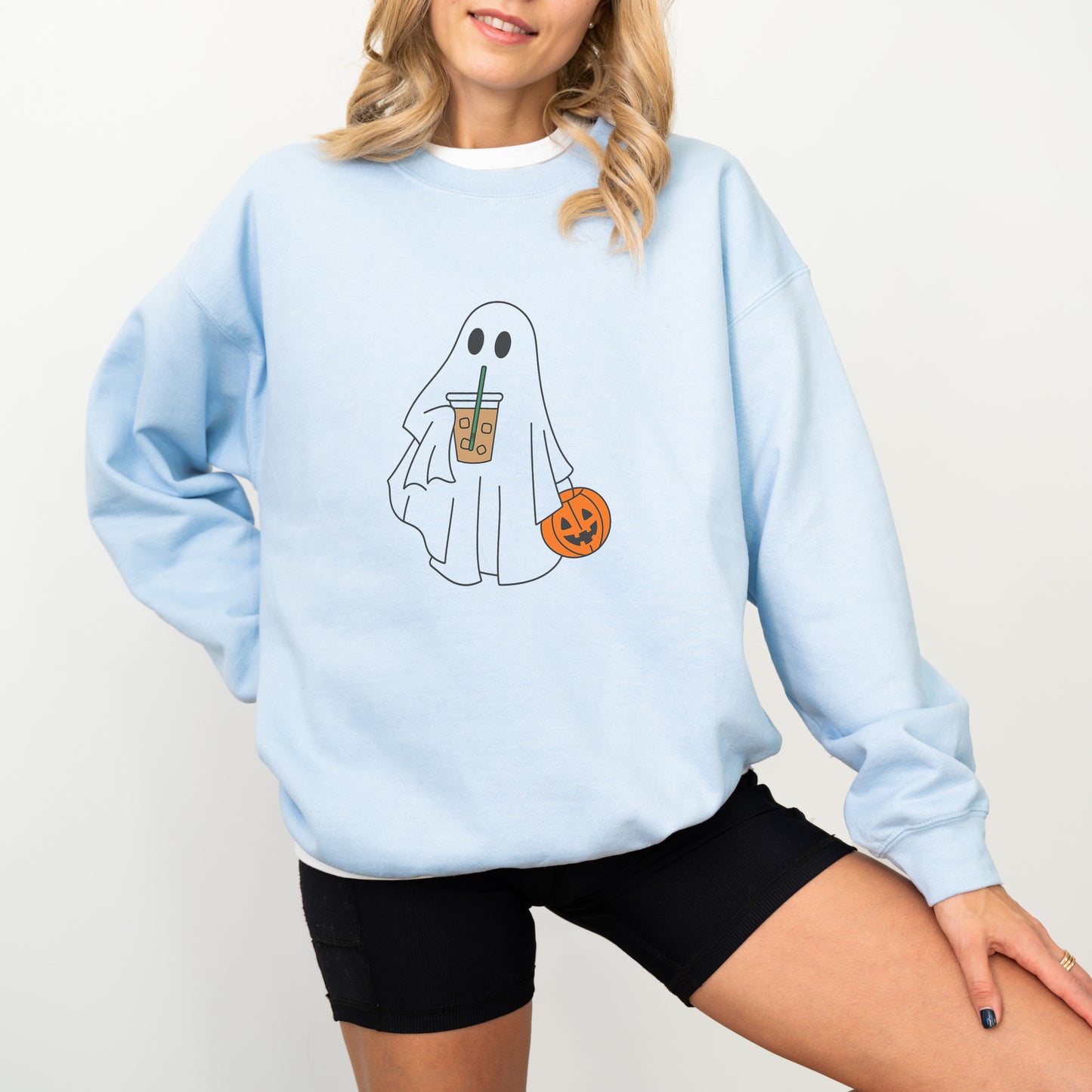 Cute Ghost Coffee Sweatshirt – Halloween Fall Graphic Pullover