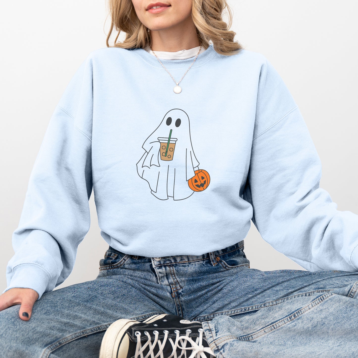 Cute Ghost Coffee Sweatshirt – Halloween Fall Graphic Pullover