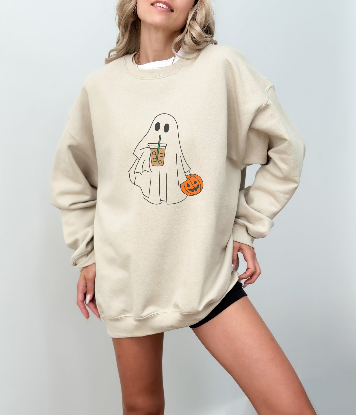 Cute Ghost Coffee Sweatshirt – Halloween Fall Graphic Pullover