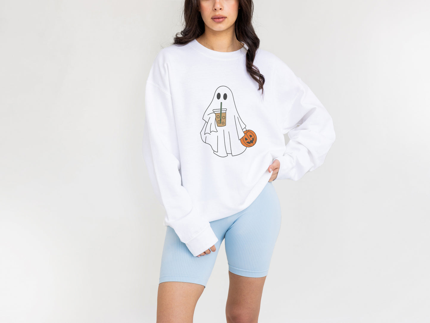 Cute Ghost Coffee Sweatshirt – Halloween Fall Graphic Pullover