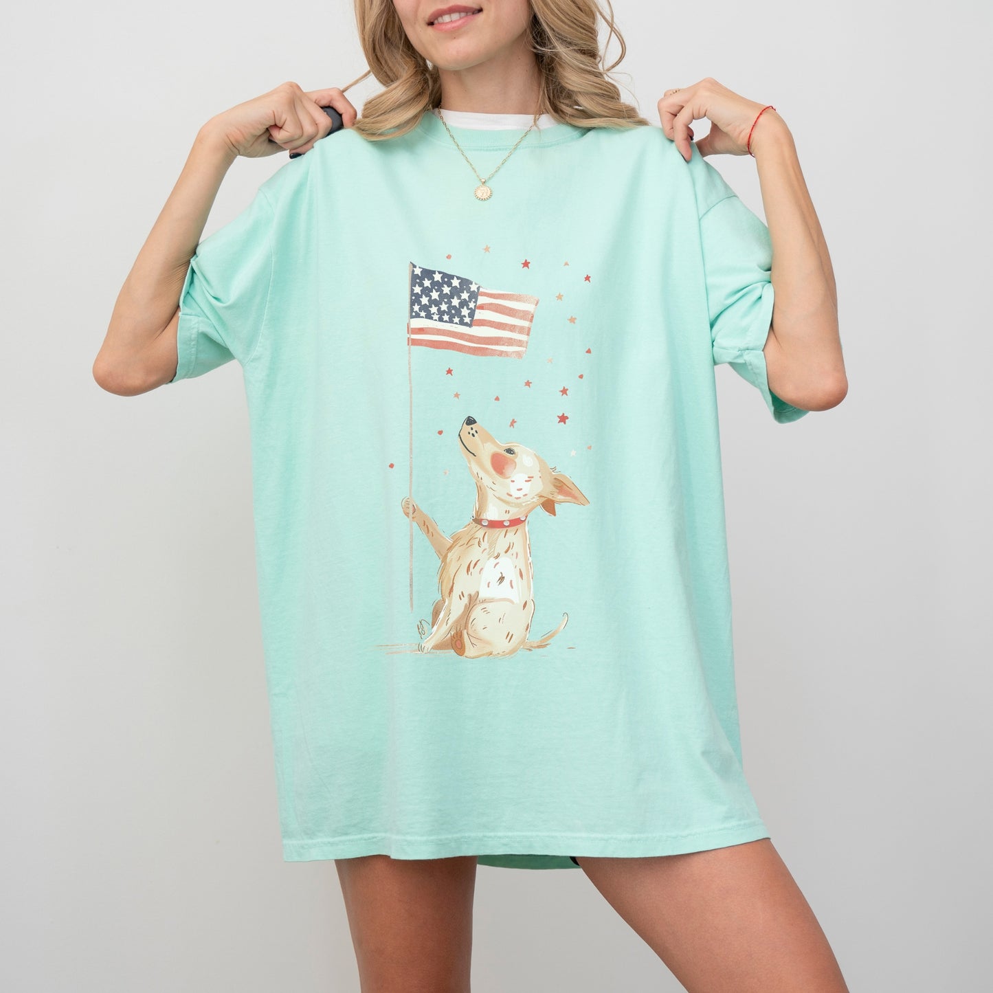 Patriotic Dog T-Shirt | Comfort Colors Tee with American Flag