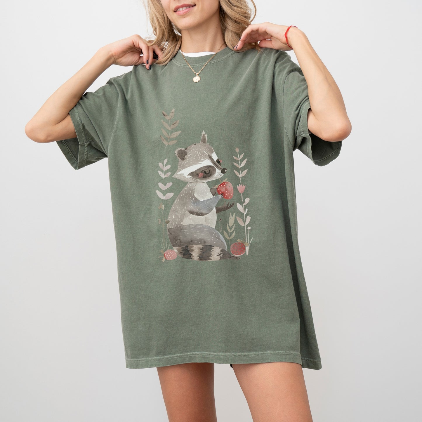 Raccoon with Strawberry T-Shirt | Fun & Whimsical Comfort Colors Tee