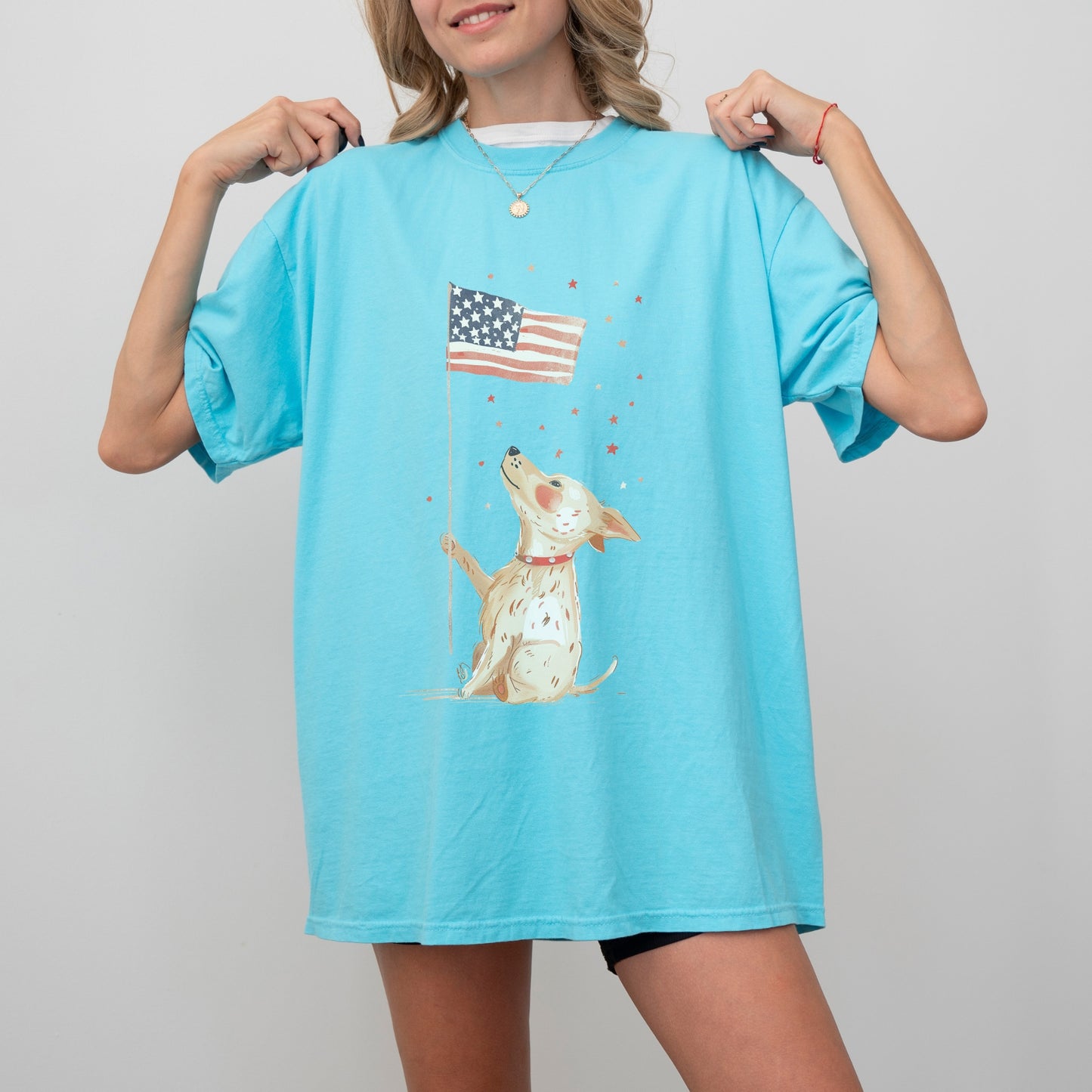 Patriotic Dog T-Shirt | Comfort Colors Tee with American Flag