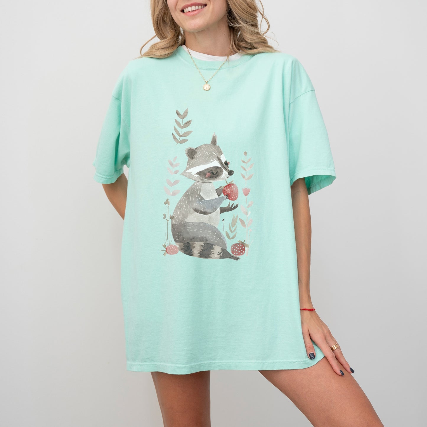 Raccoon with Strawberry T-Shirt | Fun & Whimsical Comfort Colors Tee