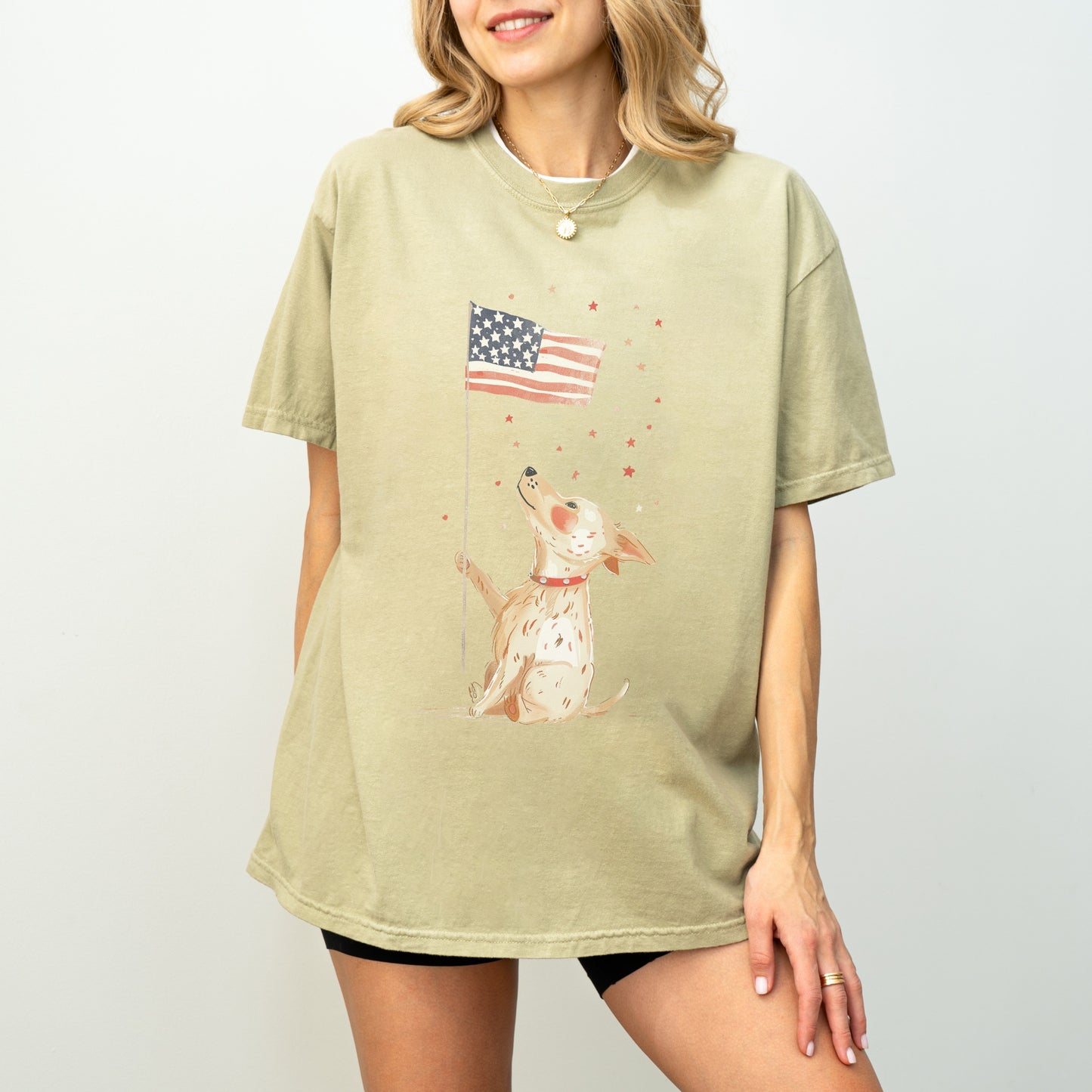 Patriotic Dog T-Shirt | Comfort Colors Tee with American Flag