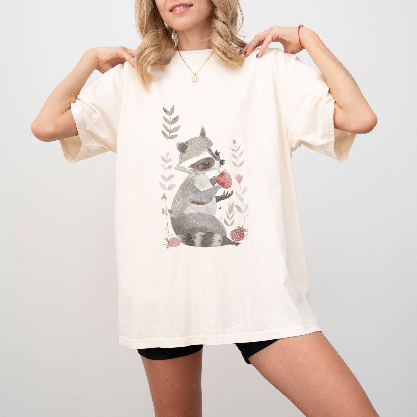 Raccoon with Strawberry T-Shirt | Fun & Whimsical Comfort Colors Tee