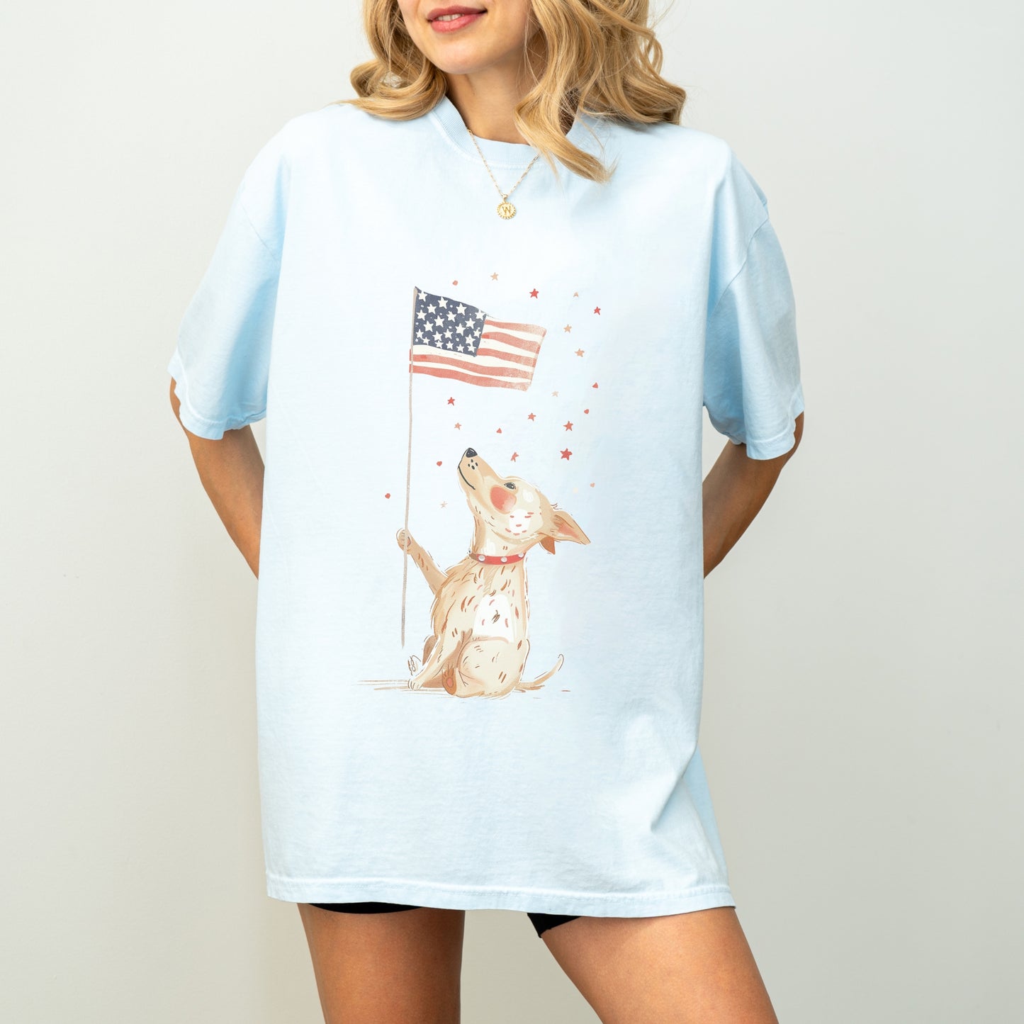 Patriotic Dog T-Shirt | Comfort Colors Tee with American Flag