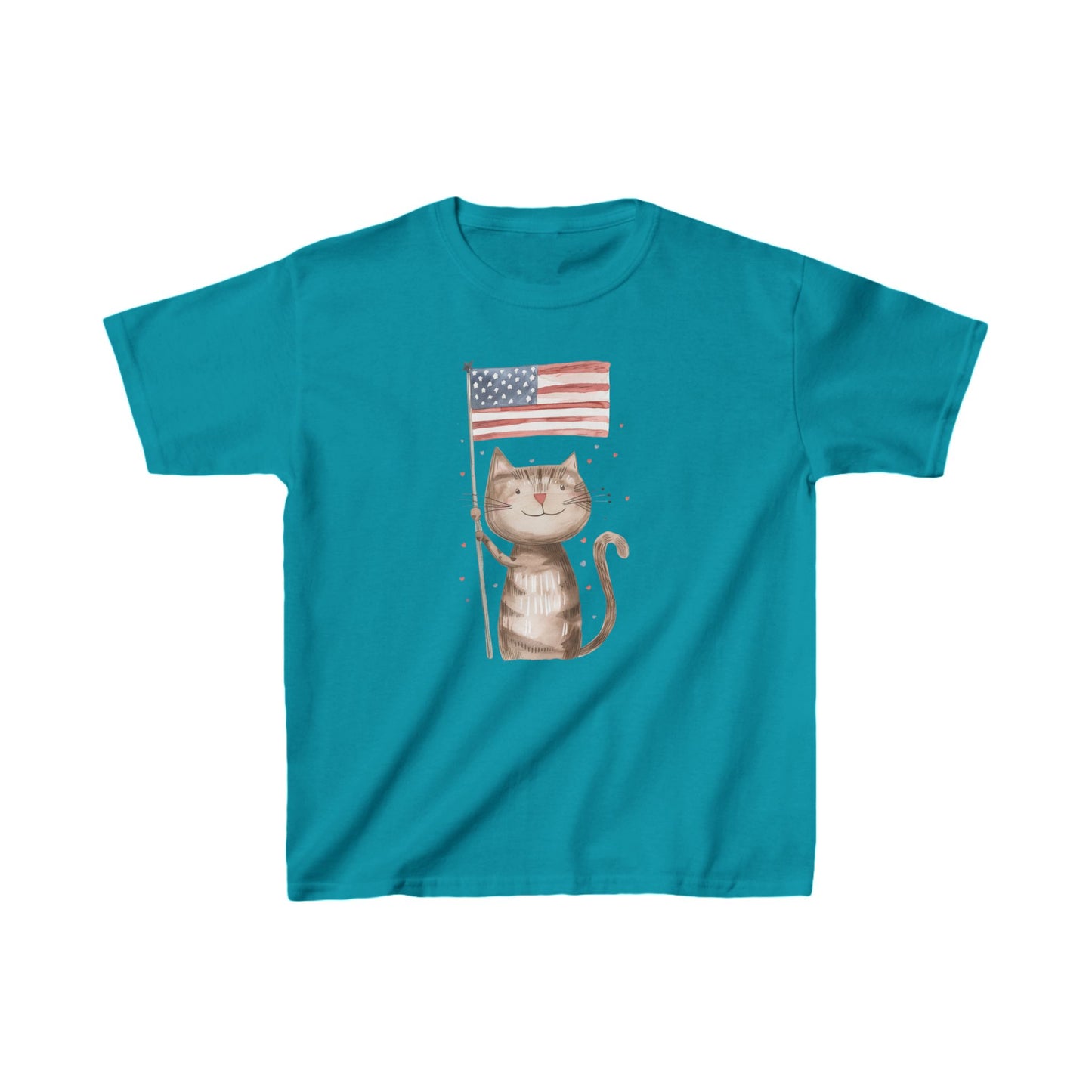 Kids' Cat with American Flag T-Shirt – Fun & Patriotic Design