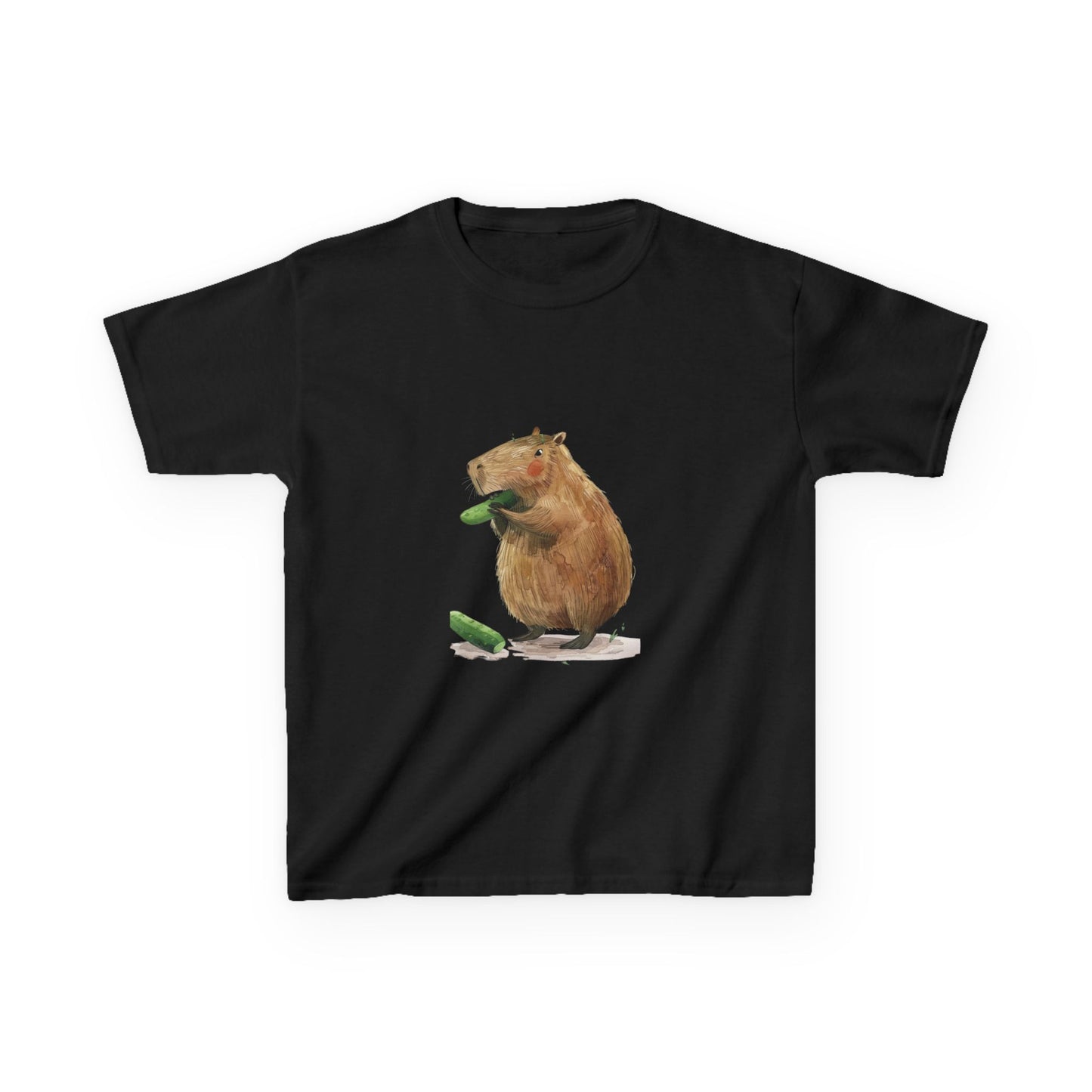 Kids' Capybara Eating Pickle T-Shirt - Fun & Comfortable