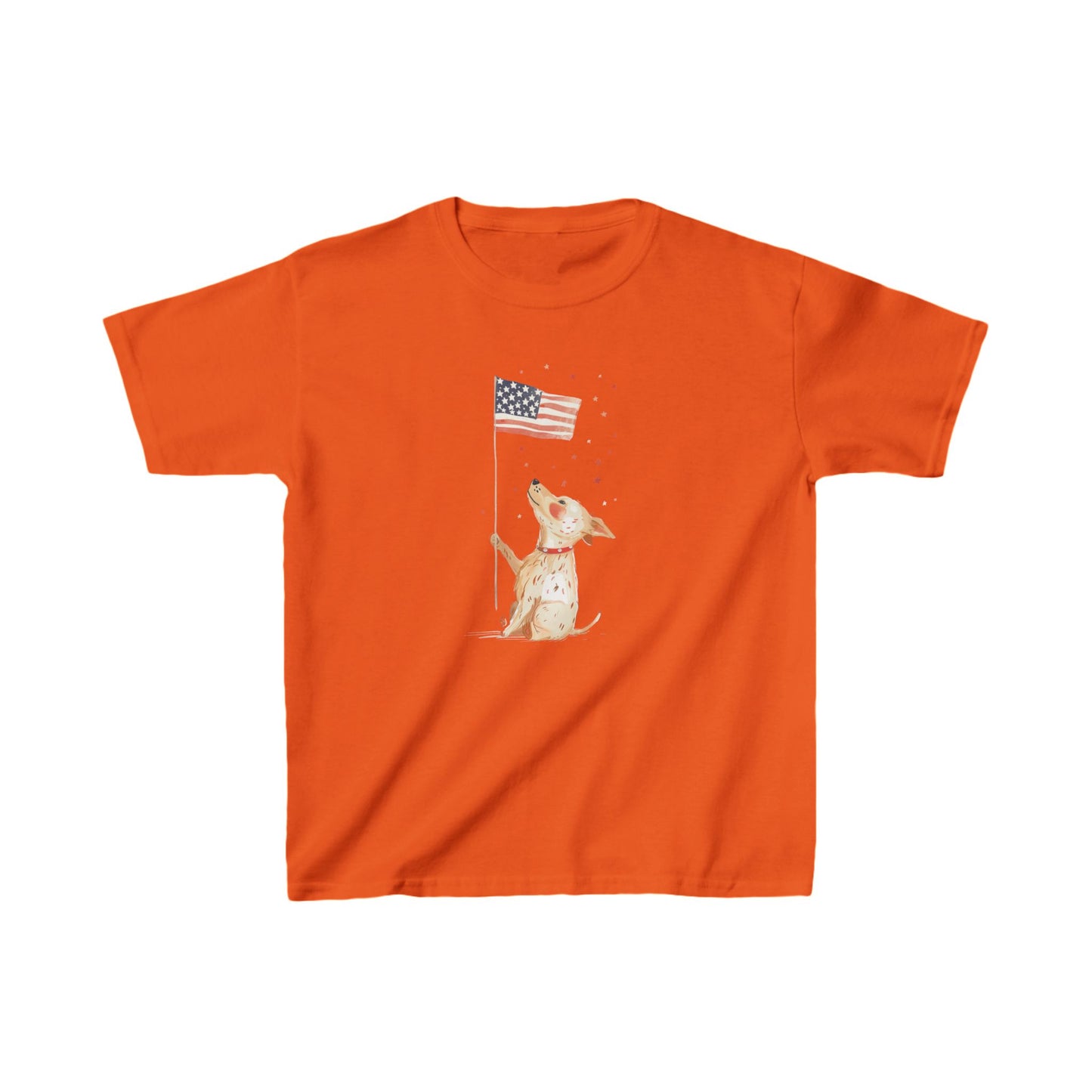 Kids' Dog Holding American Flag T-Shirt – Patriotic & Cute