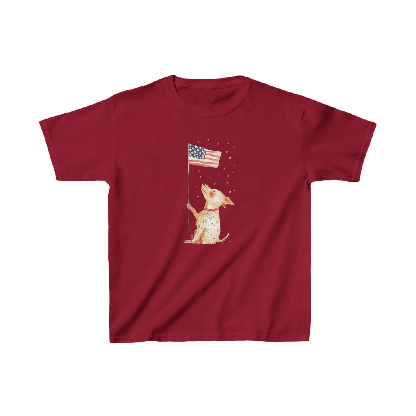 Kids' Dog Holding American Flag T-Shirt – Patriotic & Cute