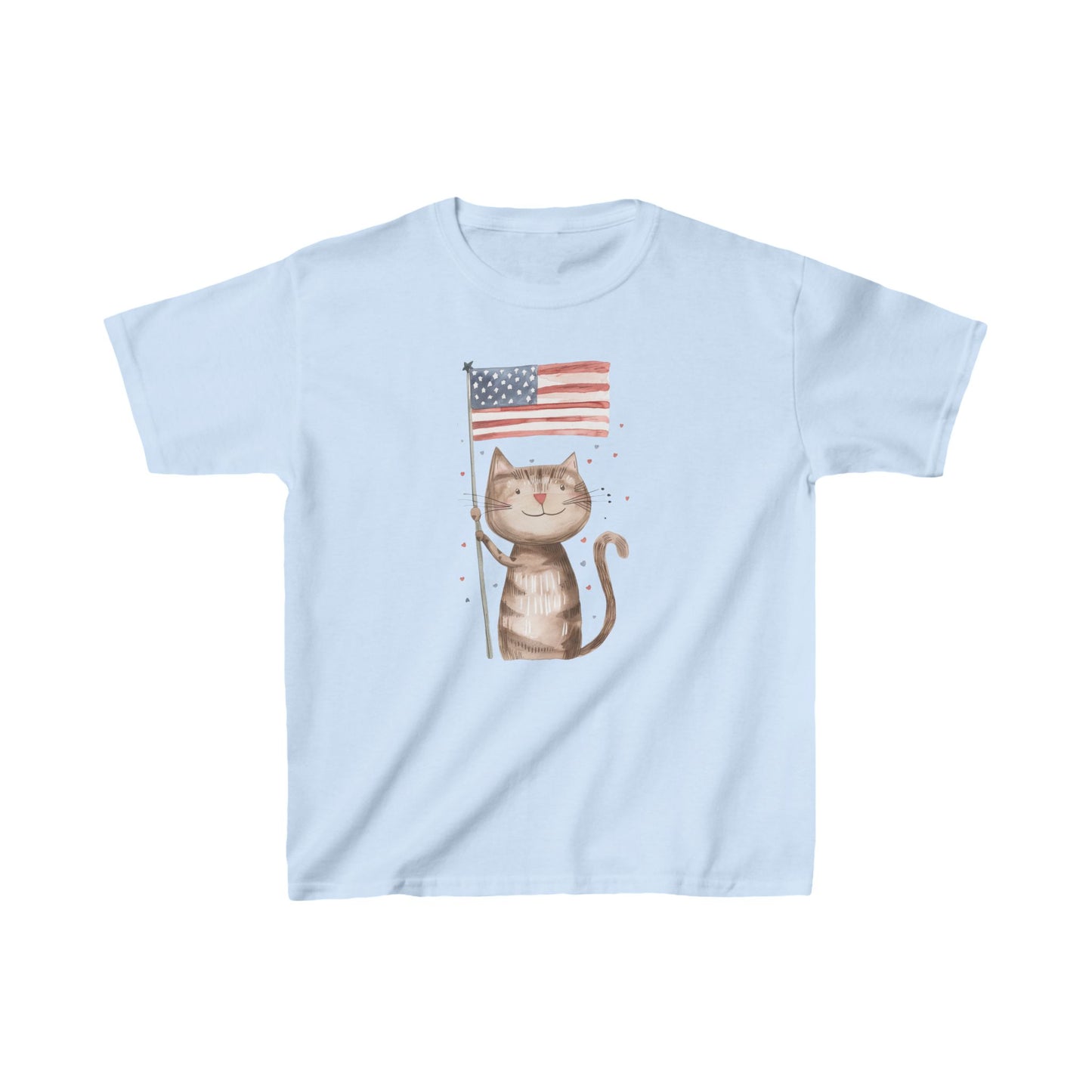 Kids' Cat with American Flag T-Shirt – Fun & Patriotic Design