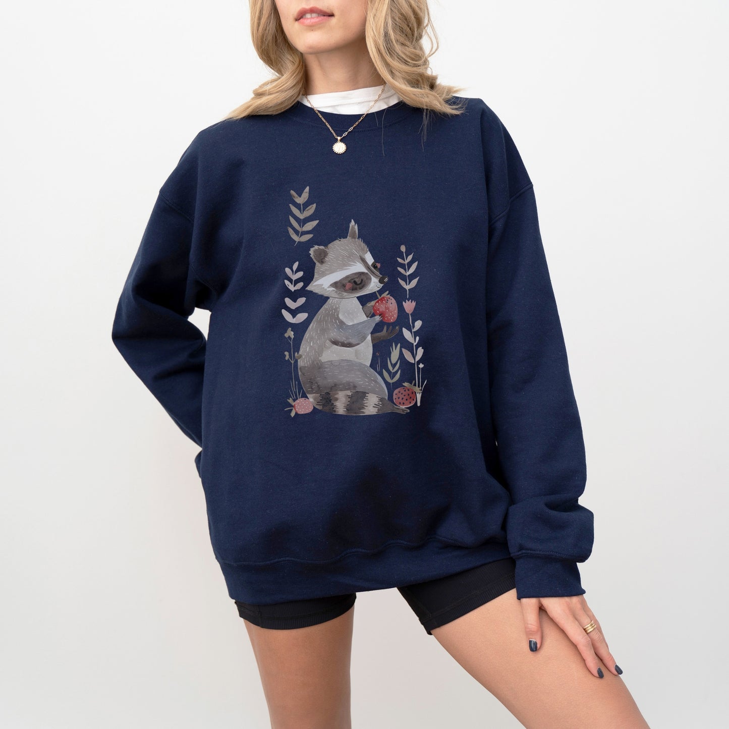 Raccoon Eating Strawberry Unisex Sweatshirt – Fun & Cozy Design