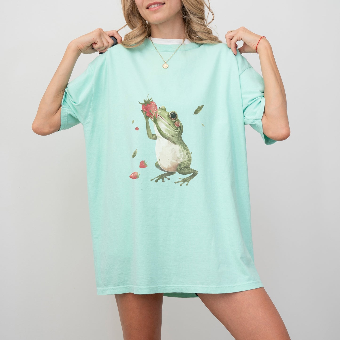 Frog with Strawberry T-Shirt | Whimsical Comfort Colors Tee