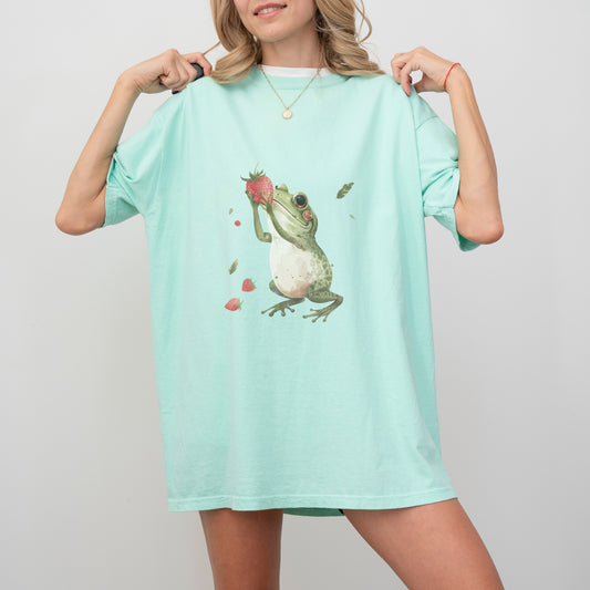 Frog with Strawberry T-Shirt | Whimsical Comfort Colors Tee