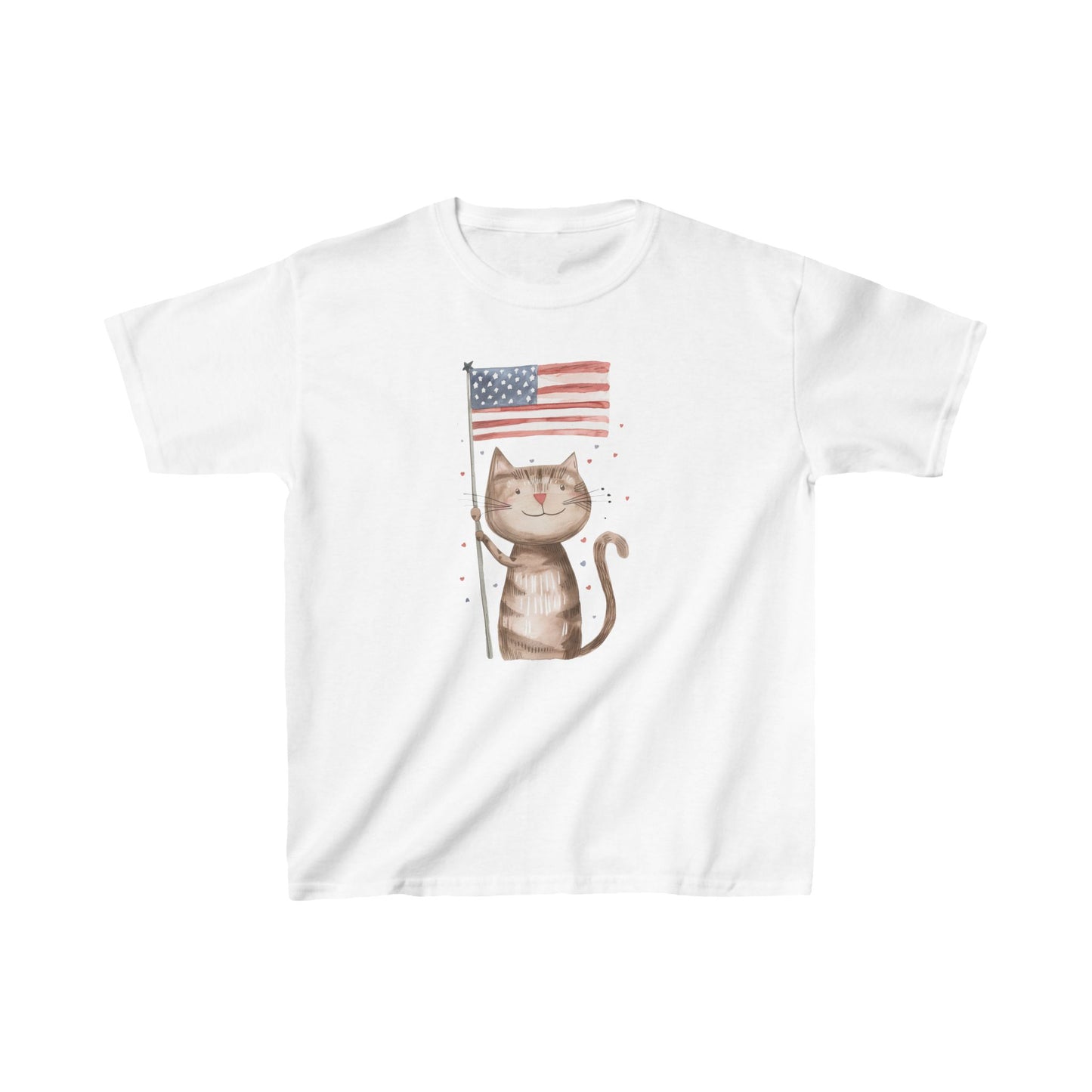 Kids' Cat with American Flag T-Shirt – Fun & Patriotic Design