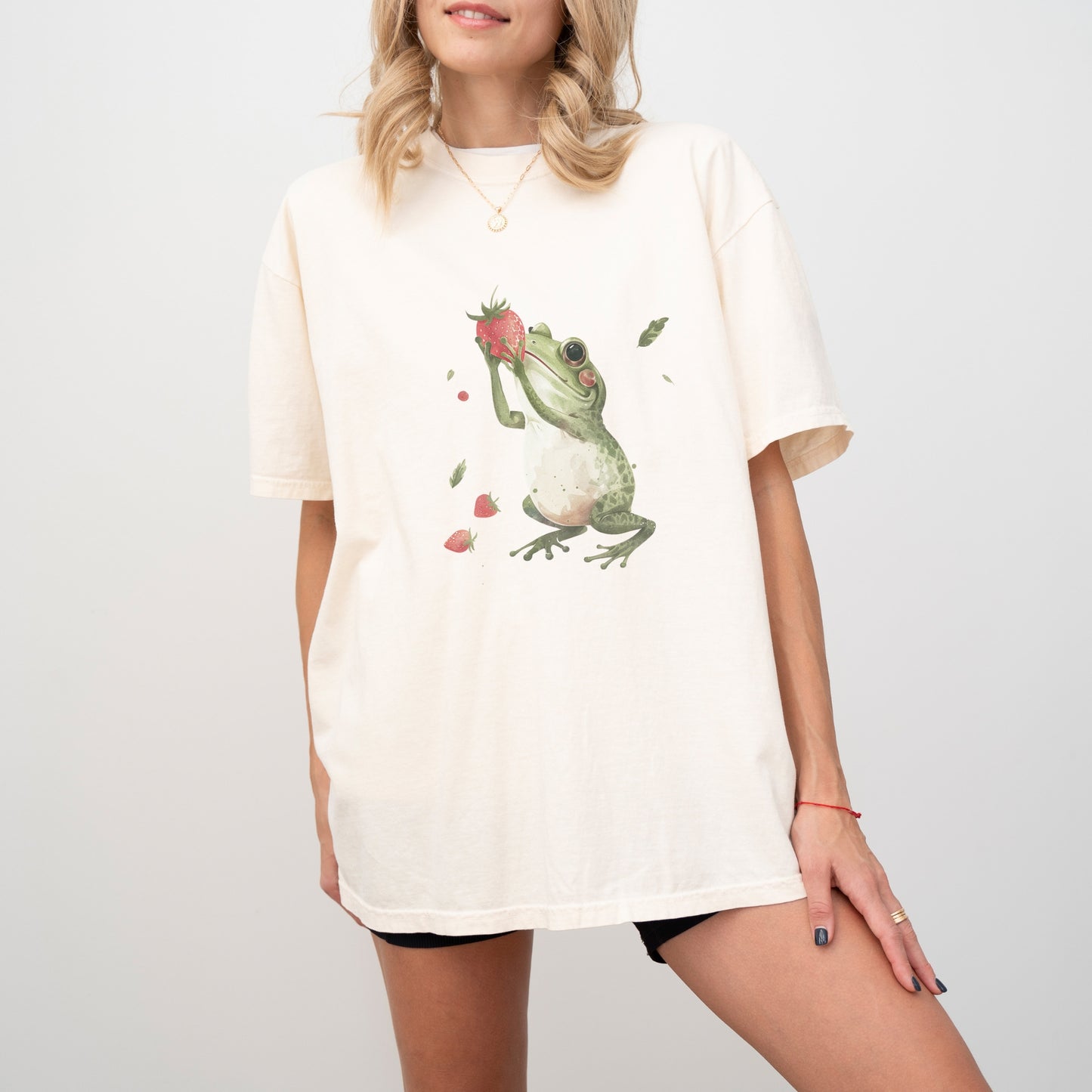 Frog with Strawberry T-Shirt | Whimsical Comfort Colors Tee