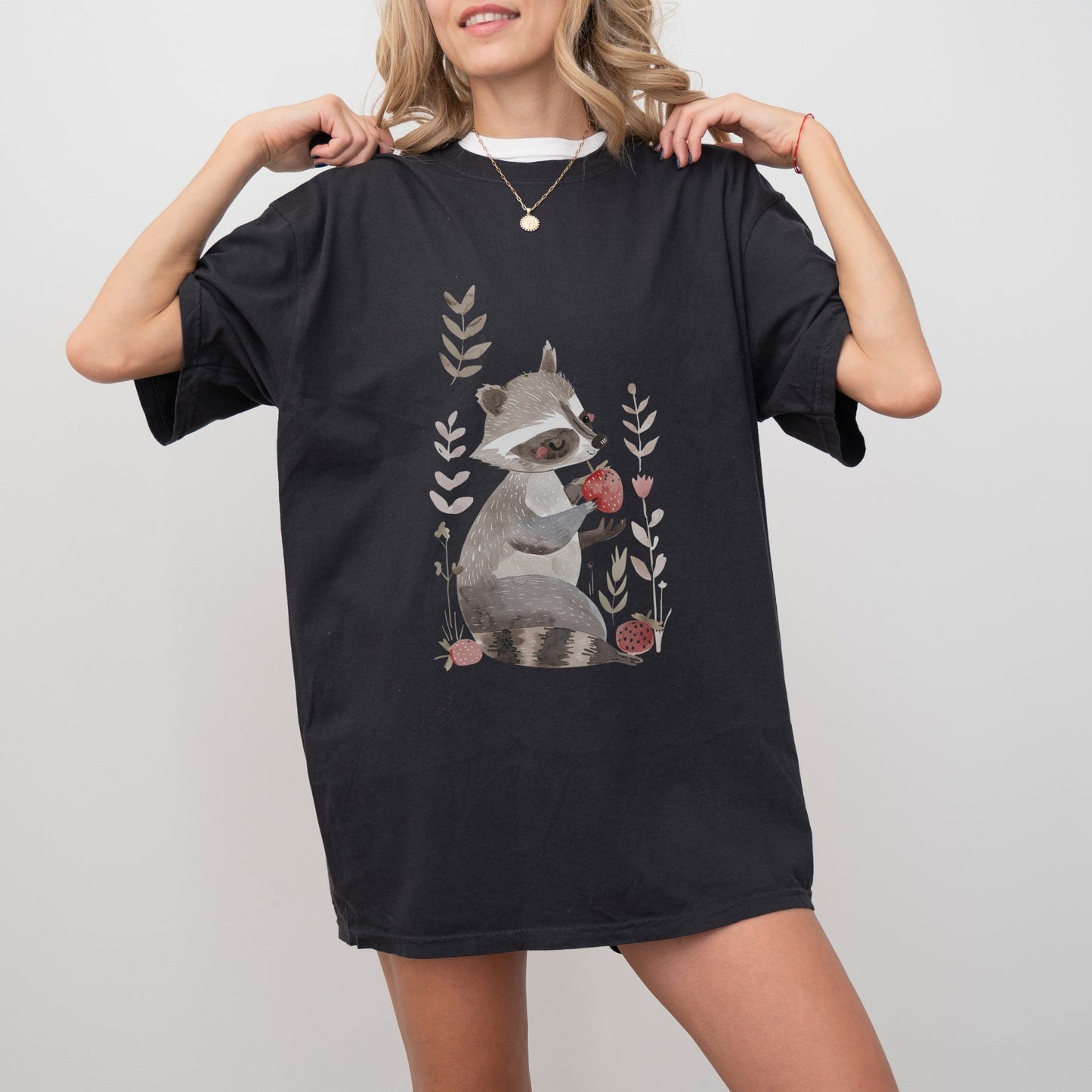 Raccoon with Strawberry T-Shirt | Fun & Whimsical Comfort Colors Tee