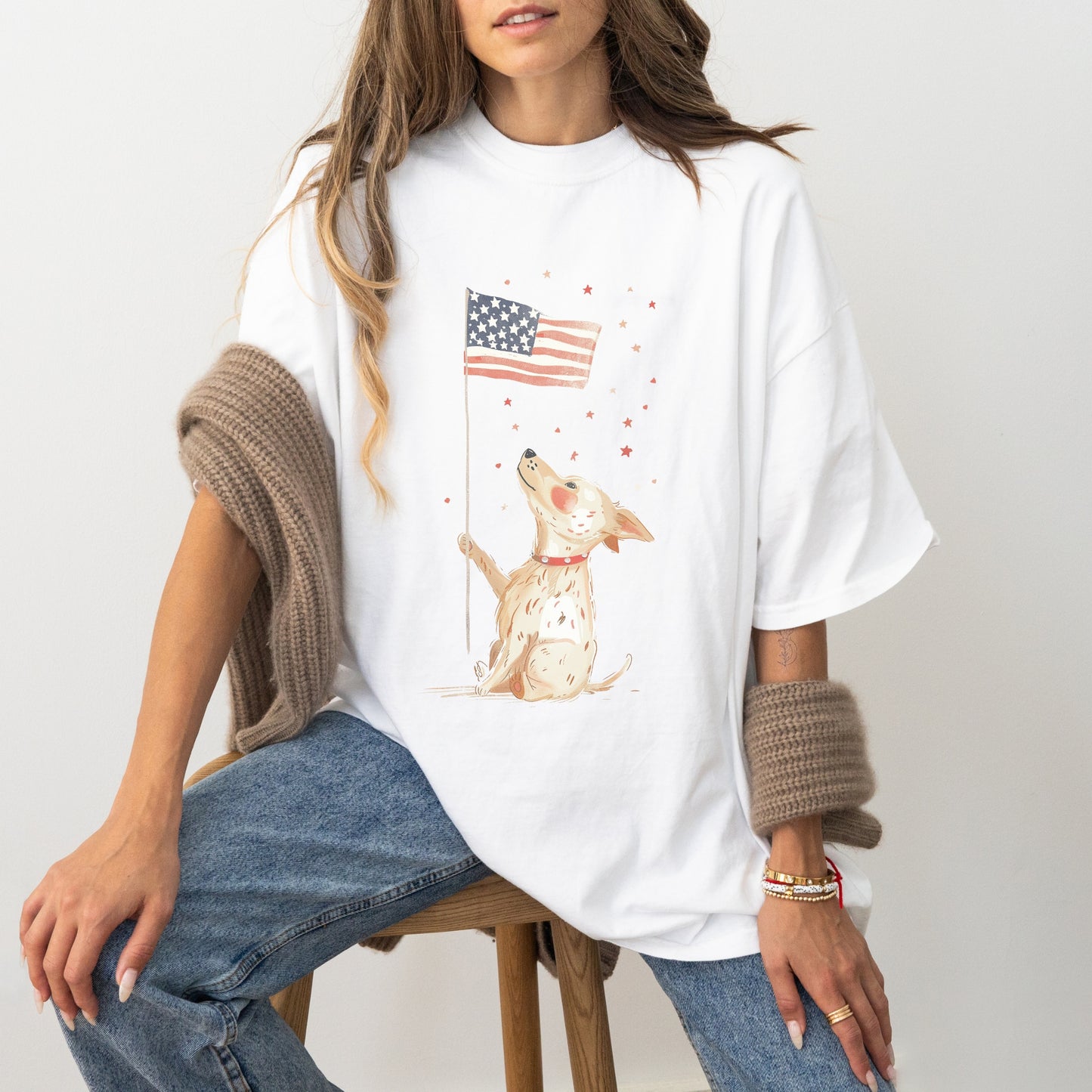 Patriotic Dog T-Shirt | Comfort Colors Tee with American Flag