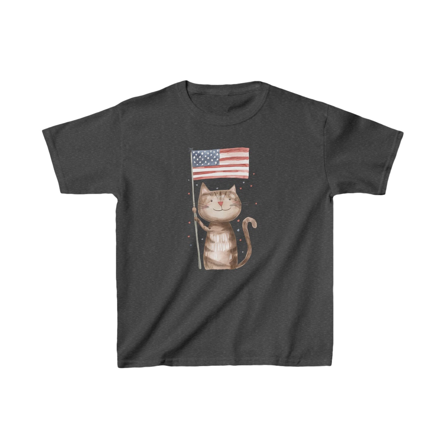 Kids' Cat with American Flag T-Shirt – Fun & Patriotic Design