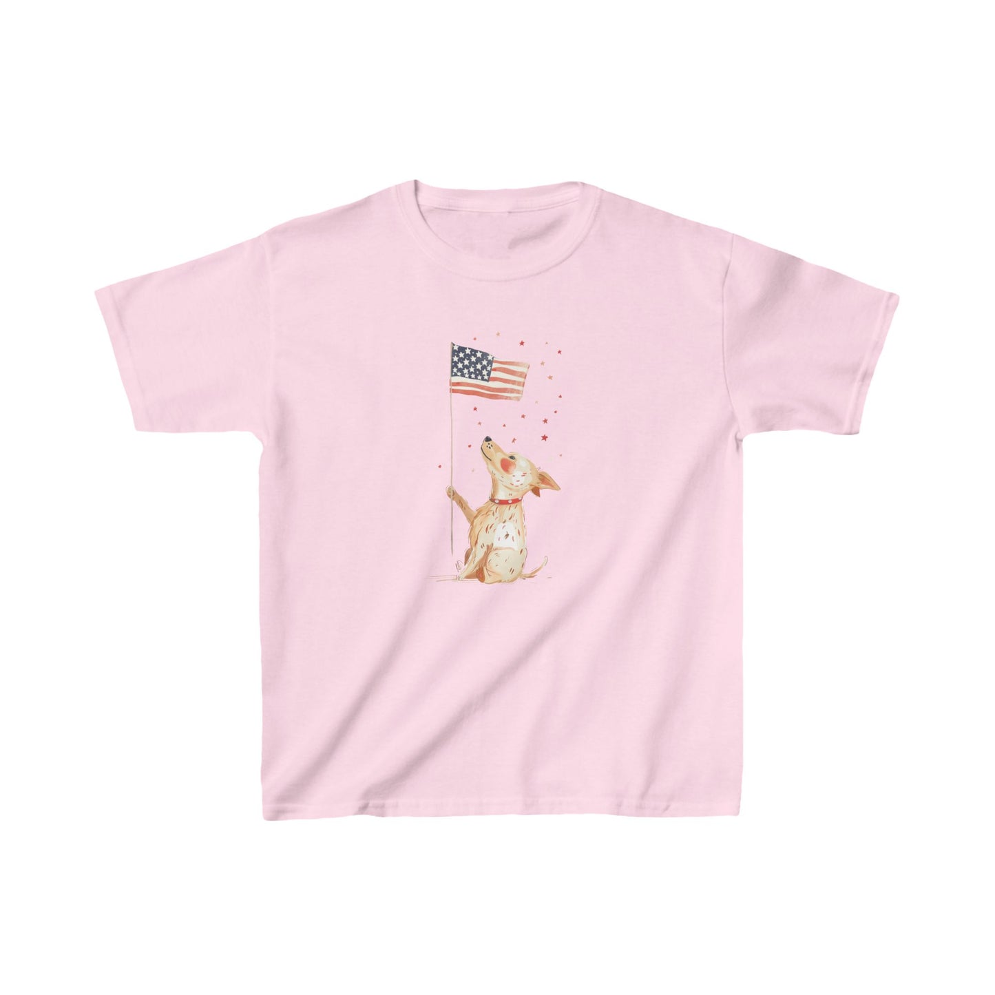 Kids' Dog Holding American Flag T-Shirt – Patriotic & Cute