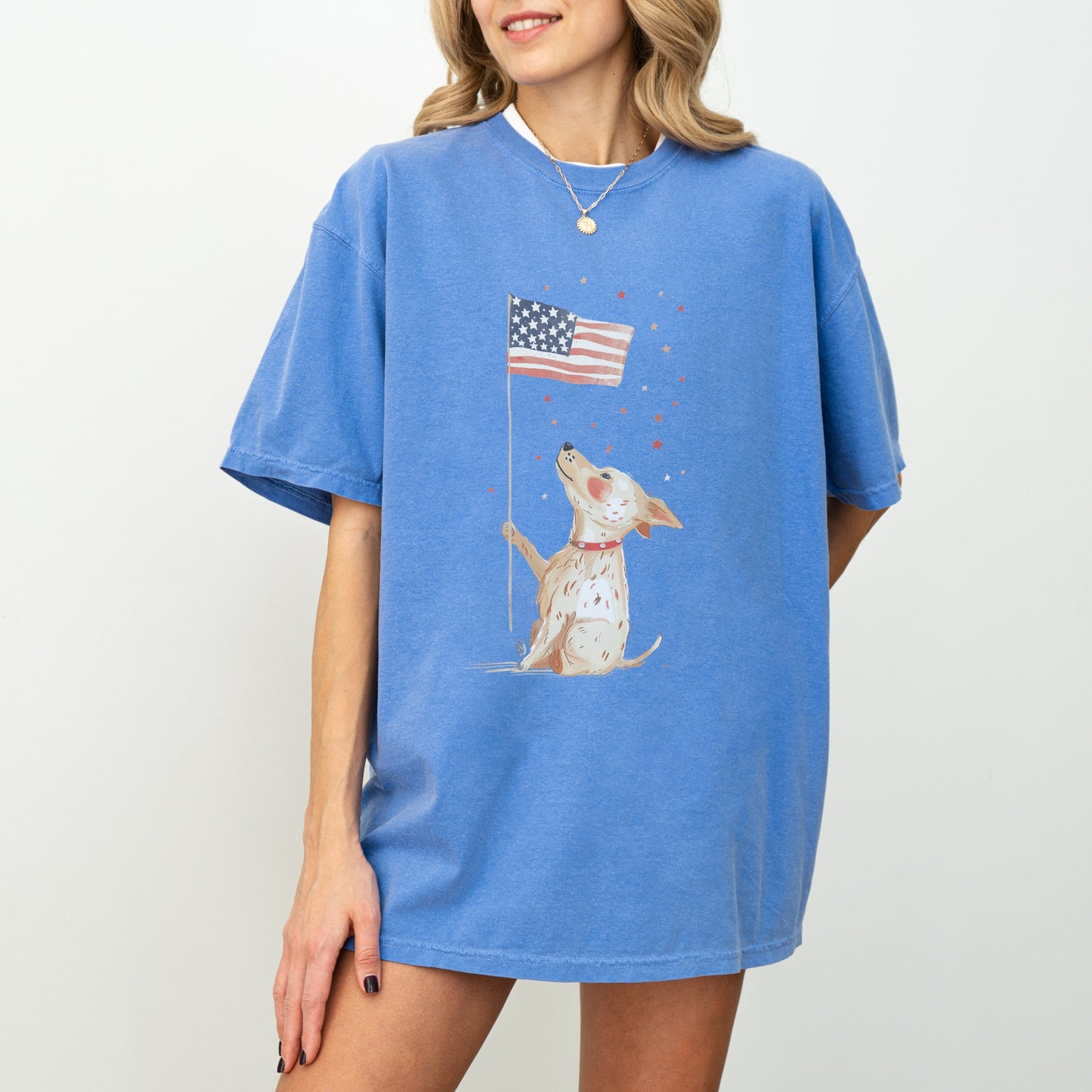 Patriotic Dog T-Shirt | Comfort Colors Tee with American Flag