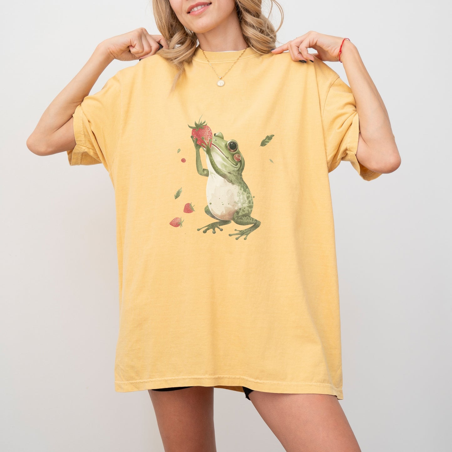 Frog with Strawberry T-Shirt | Whimsical Comfort Colors Tee