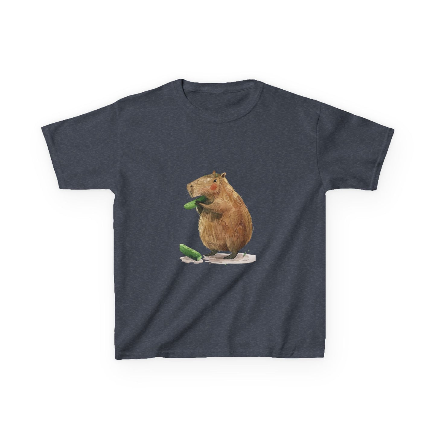 Kids' Capybara Eating Pickle T-Shirt - Fun & Comfortable